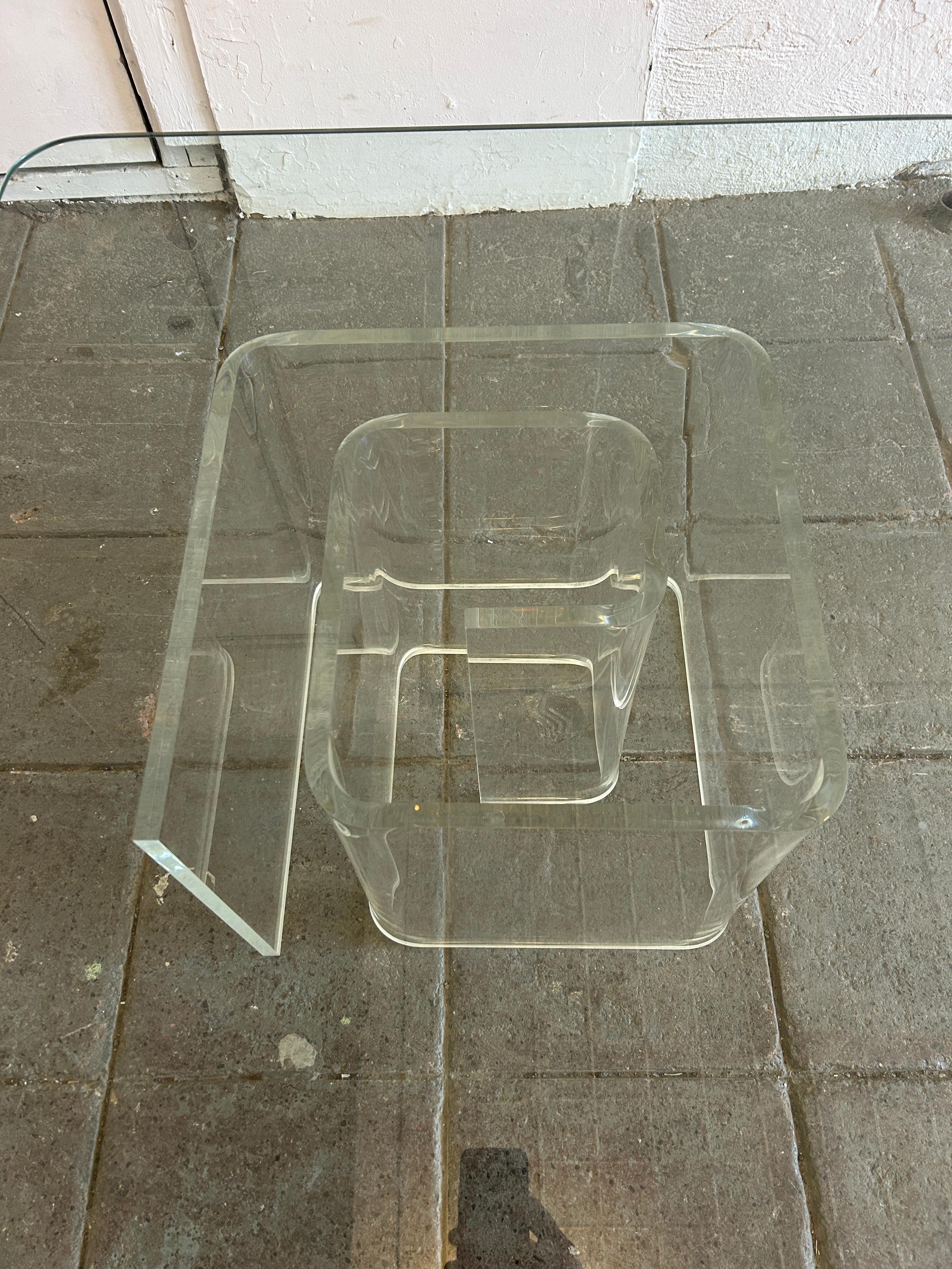 Italian Post modern lucite snail spiral glass top coffee table For Sale
