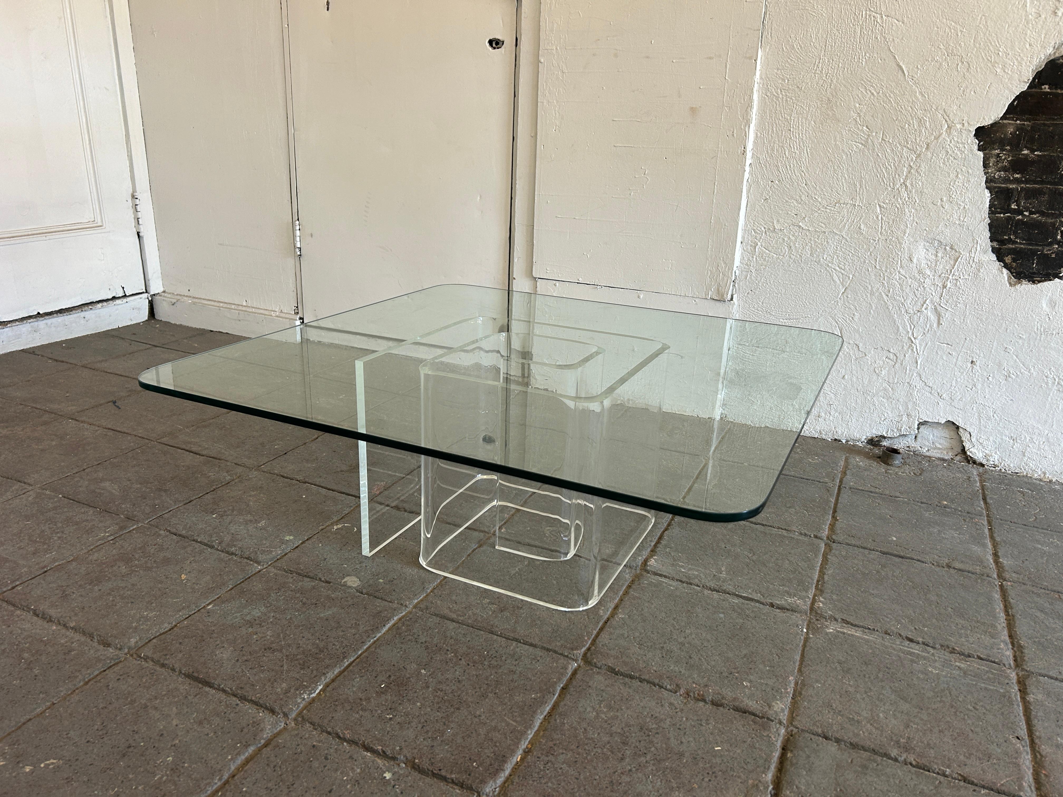 Late 20th Century Post modern lucite snail spiral glass top coffee table For Sale