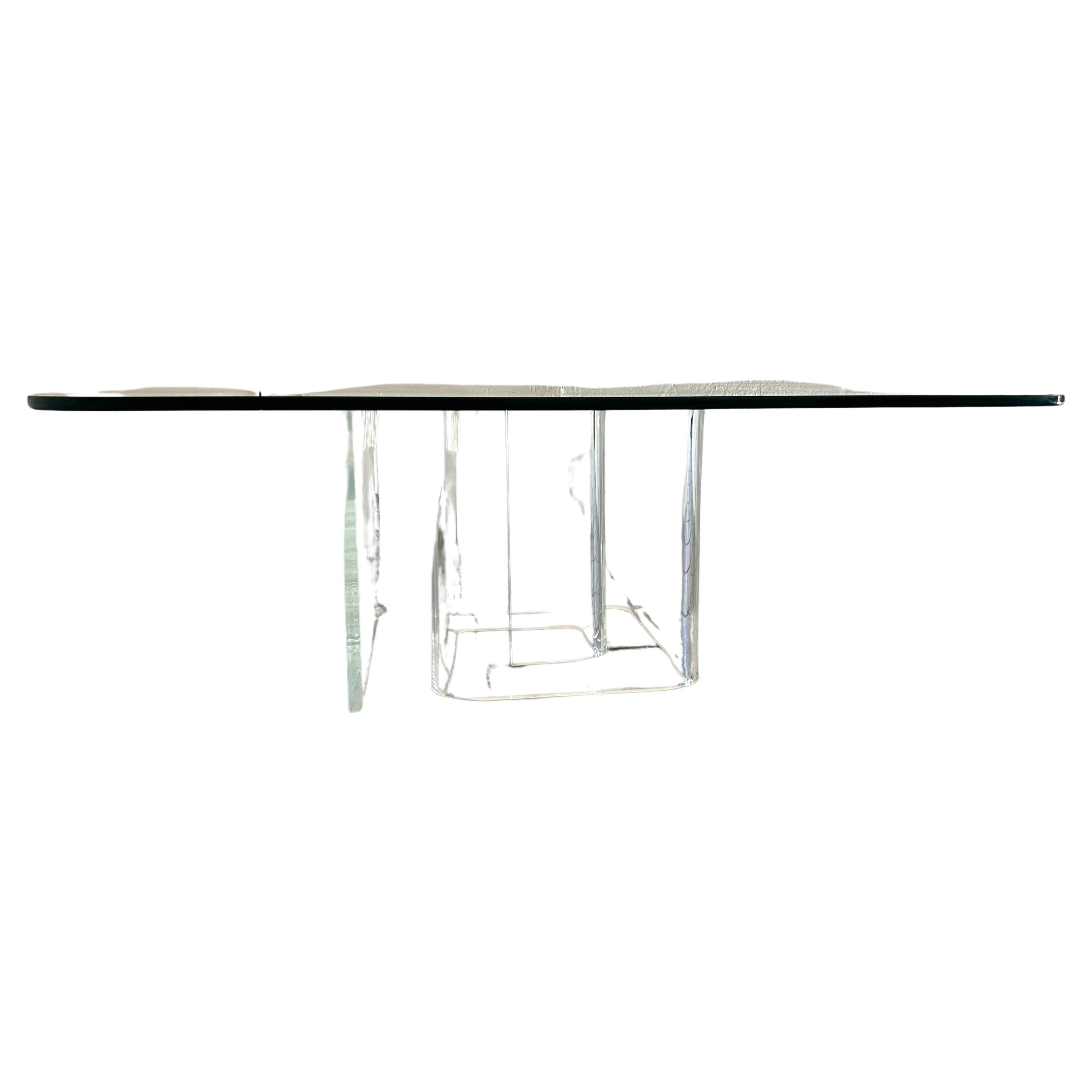 Post modern lucite snail spiral glass top coffee table For Sale