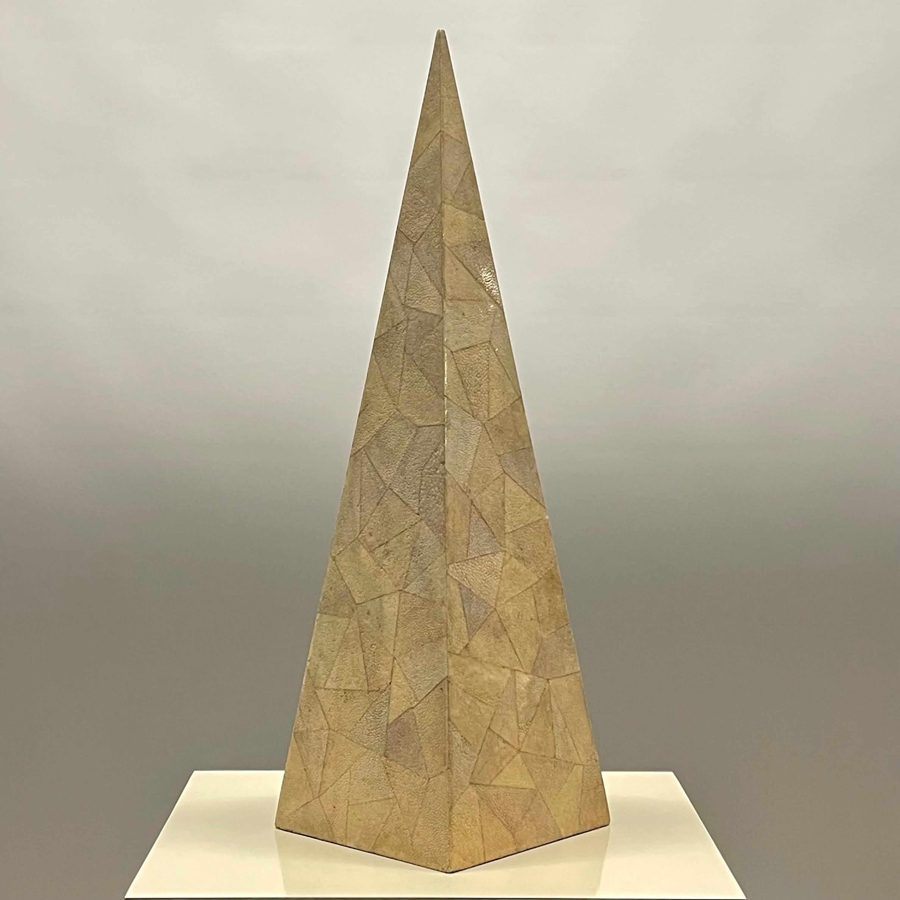 Hand-Crafted Post Modern Maitland-Smith Handmade Mosaic Shagreen Obelisk Pyramid, Circa 1990s For Sale