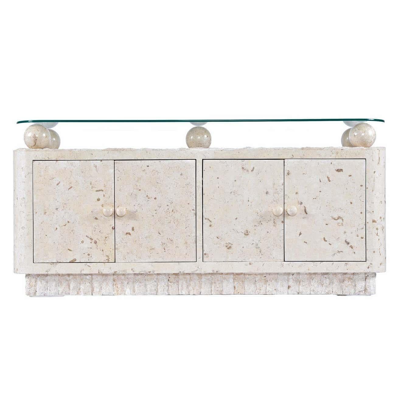 North American Post-Modern Maitland Smith Style Tessellated Mactan Stone Orb Credenza