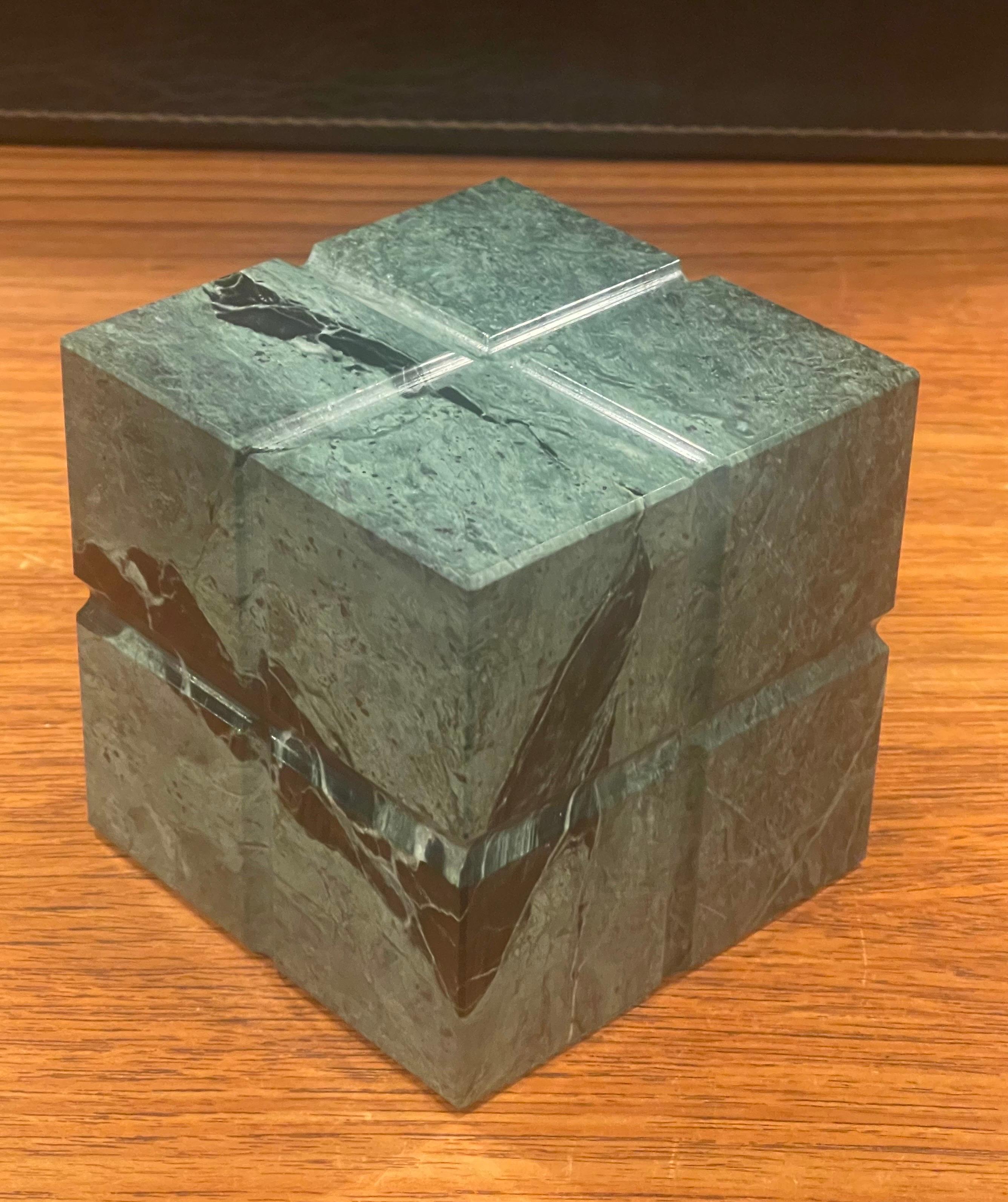 Gorgeous post-modern green marble block / paperweight ,circa 1980s. The piece is in very good condition with no chips or cracks and measures 4