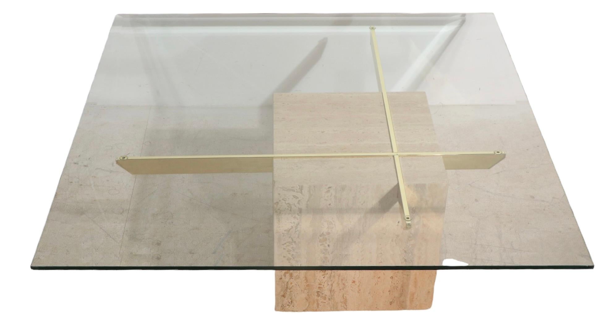 20th Century Post Modern Marble Brass Glass Coffee Table by Artedi Made in Italy
