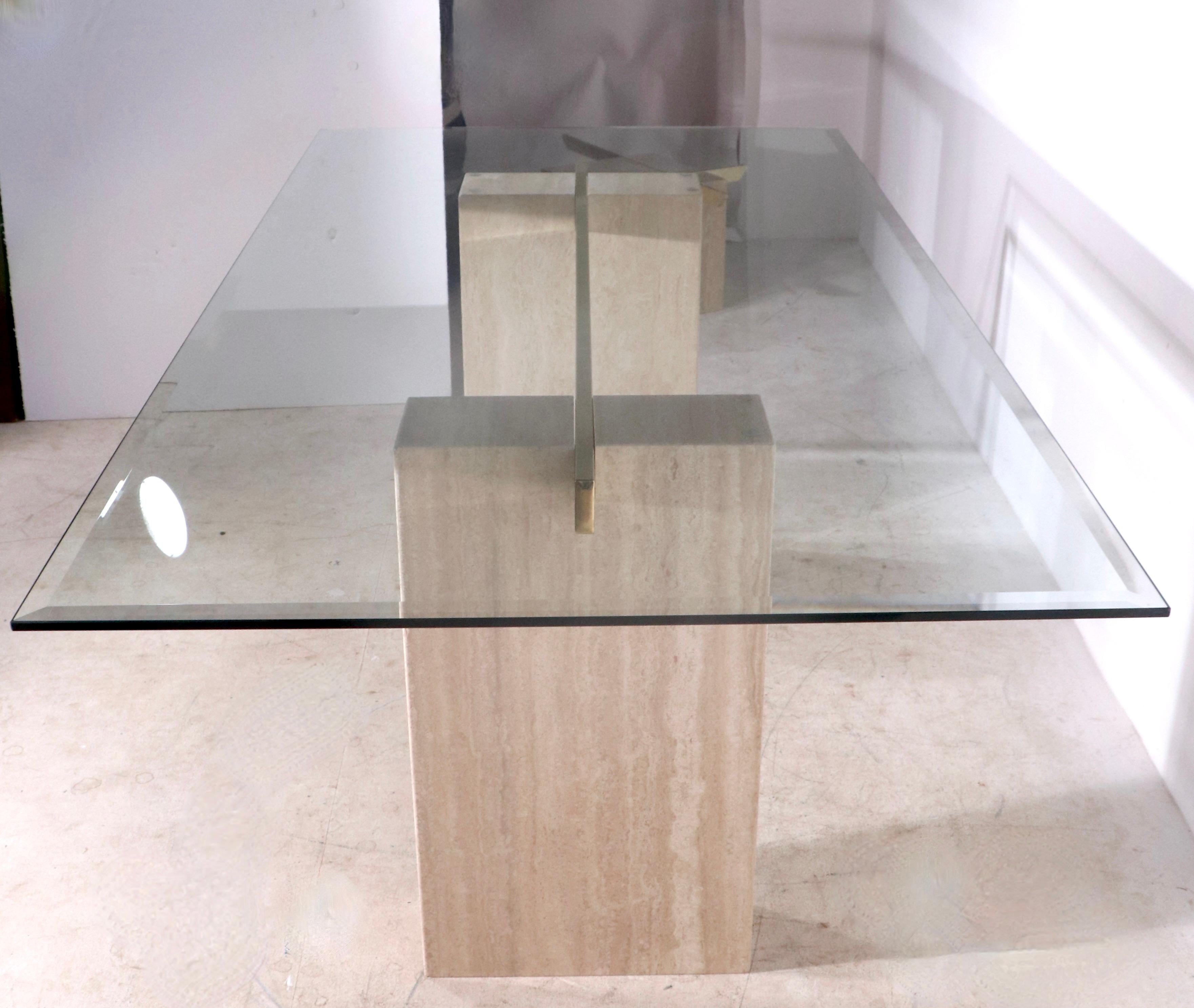Italian Post Modern Marble Glass Dining Table Made in Italy by Artedi For Sale