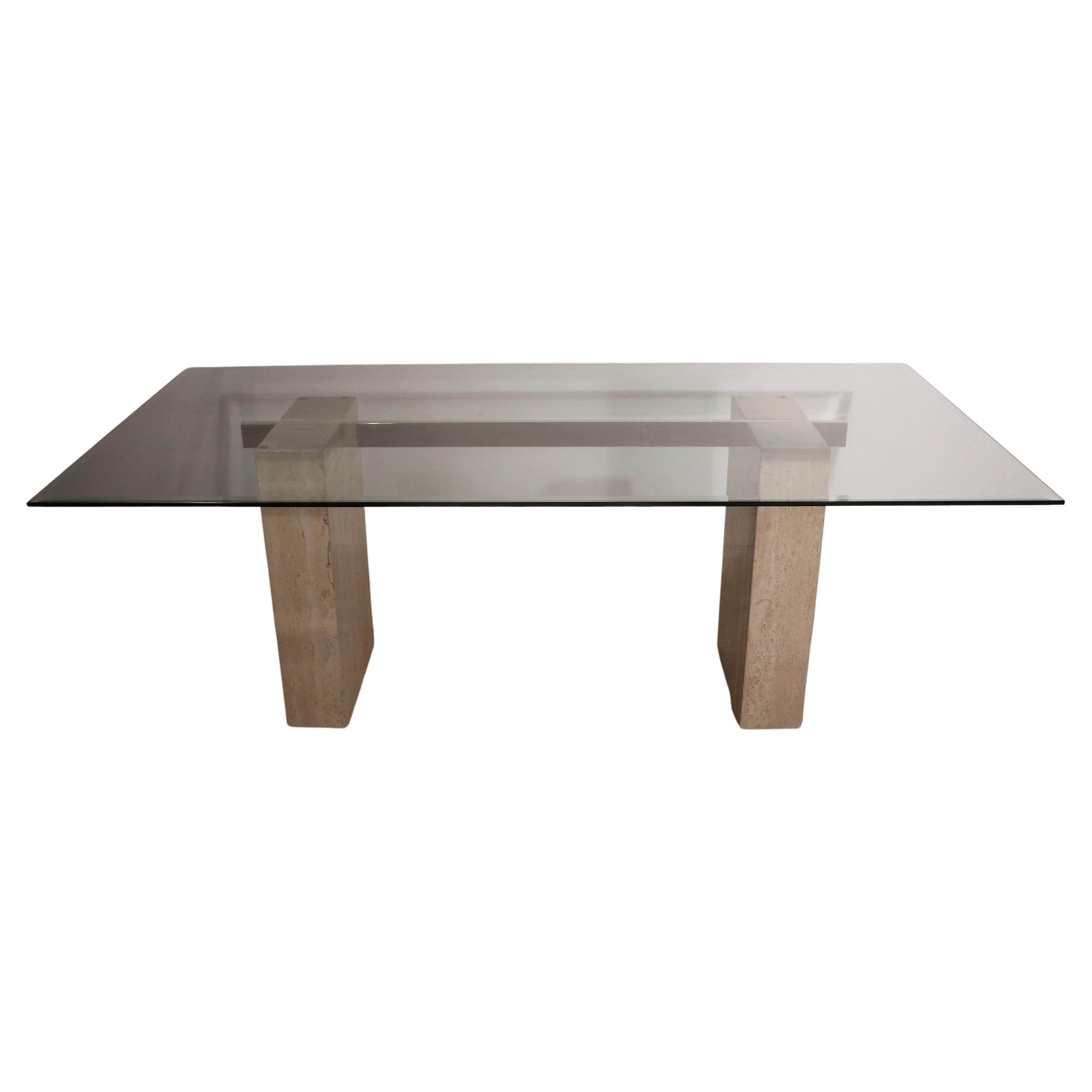 Post Modern Marble Glass Dining Table Made in Italy by Artedi For Sale