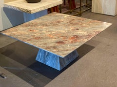 Fior Di Pesco Post Modern Marble Gray Peach Coffee Table with Trapezoid Base