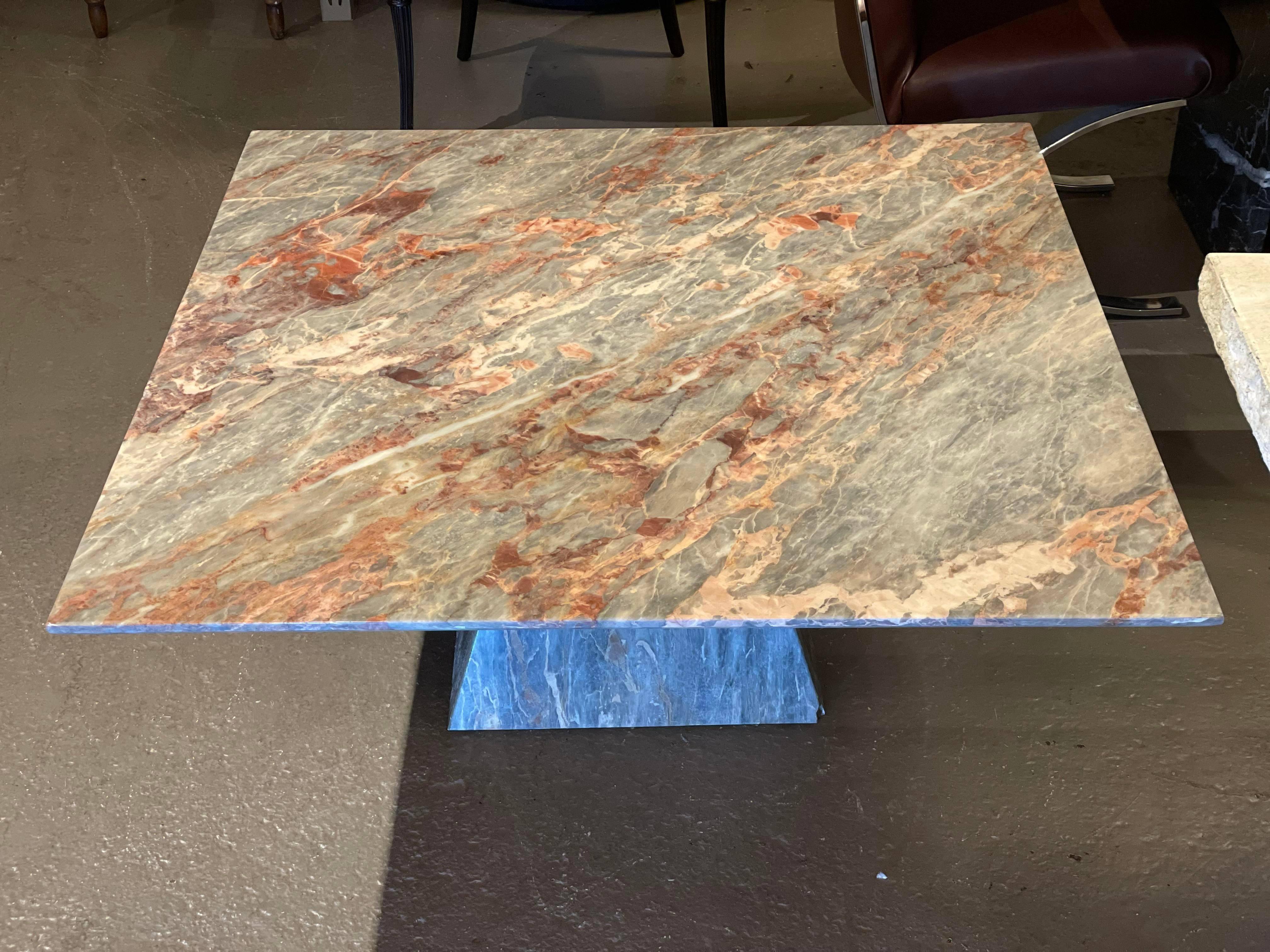 20th Century Fior Di Pesco Post Modern Marble Gray Peach Coffee Table with Trapezoid Base