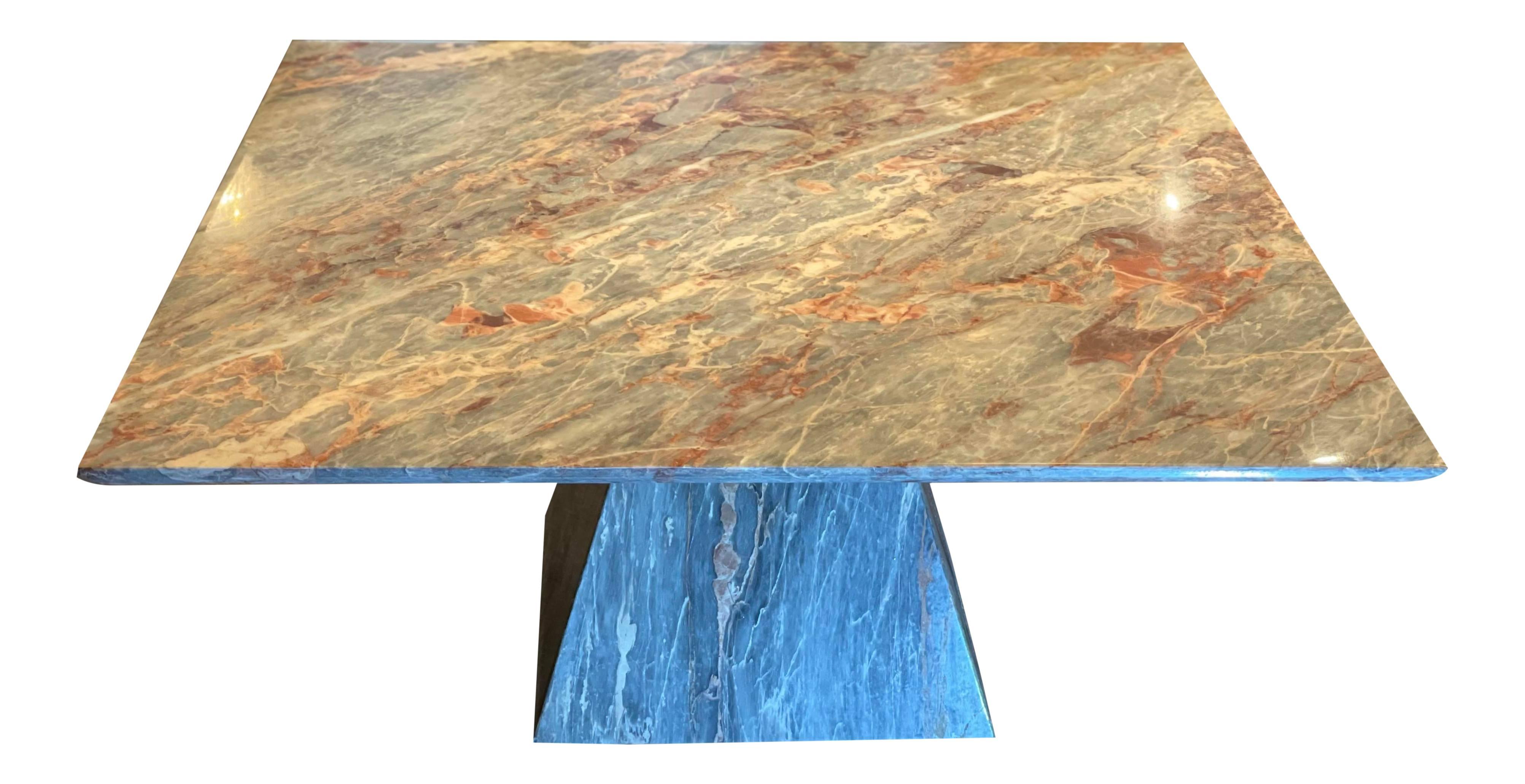 Fior Di Pesco Post Modern Marble Gray Peach Coffee Table with Trapezoid Base 2