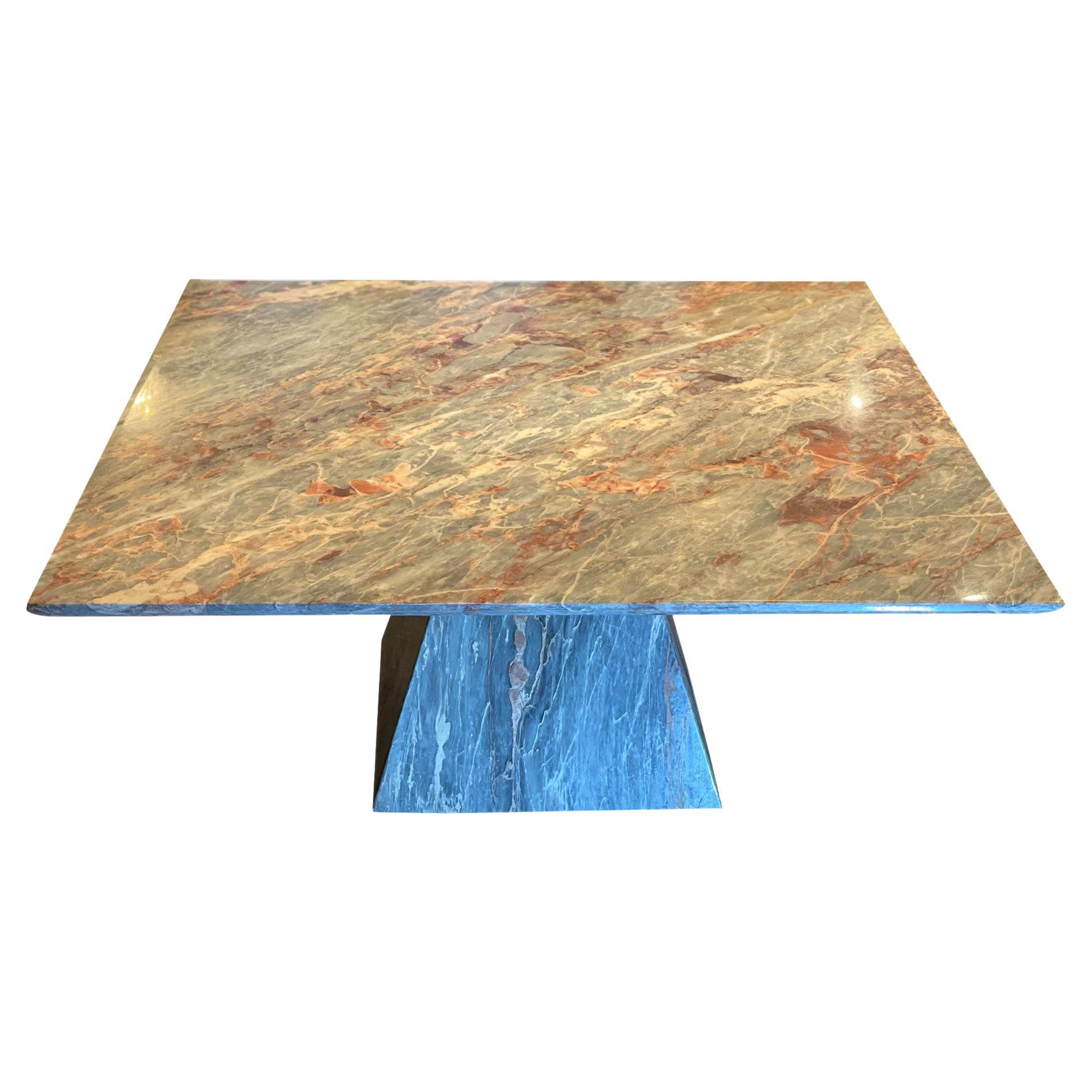 Fior Di Pesco Post Modern Marble Gray Peach Coffee Table with Trapezoid Base