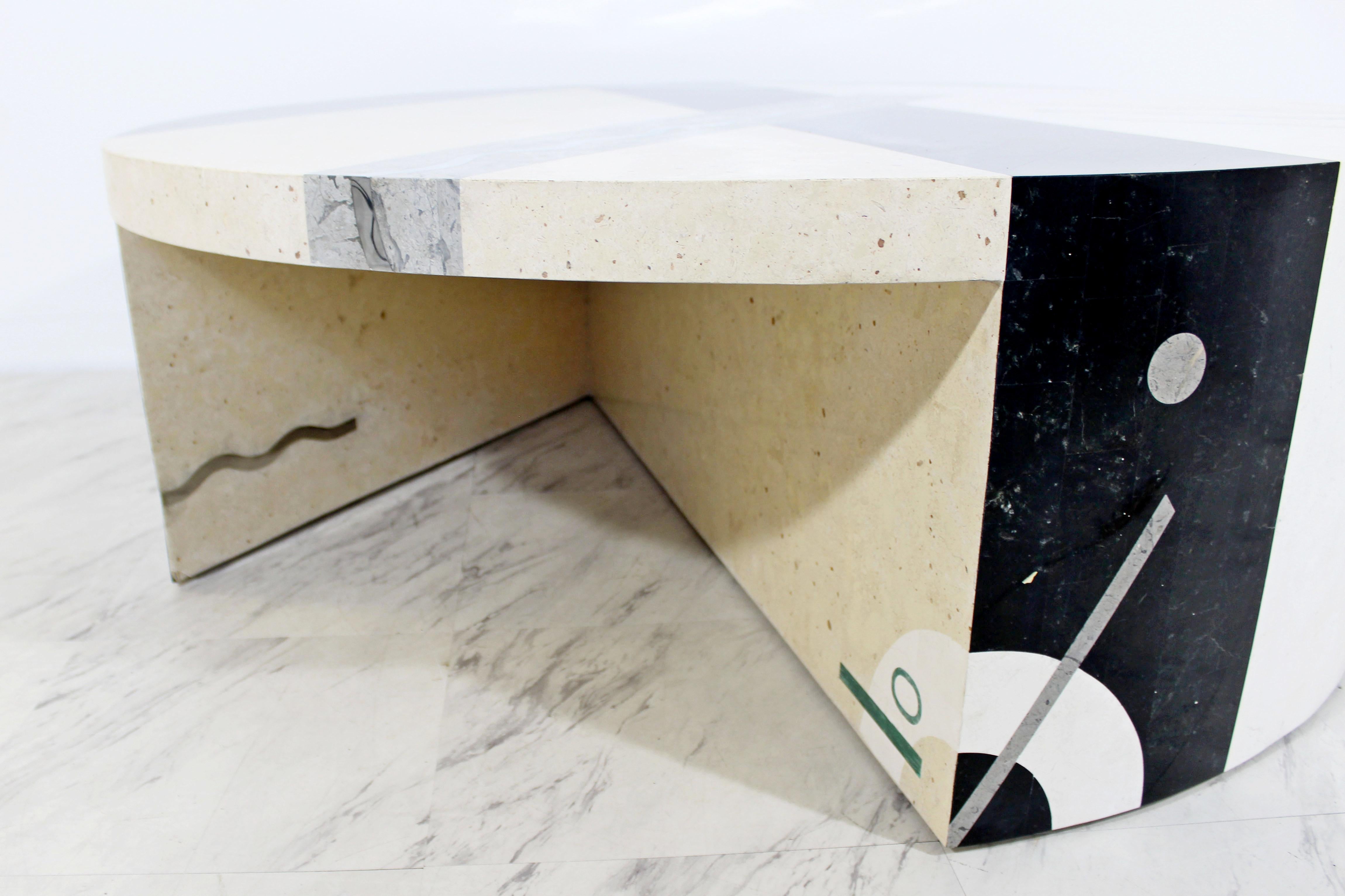 Italian Postmodern Marble Malachite Chrome Tavola Coffee Table by Oggetti 1980s Italy