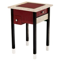 Used Post modern maroon lacquered 2 drawer end table  
