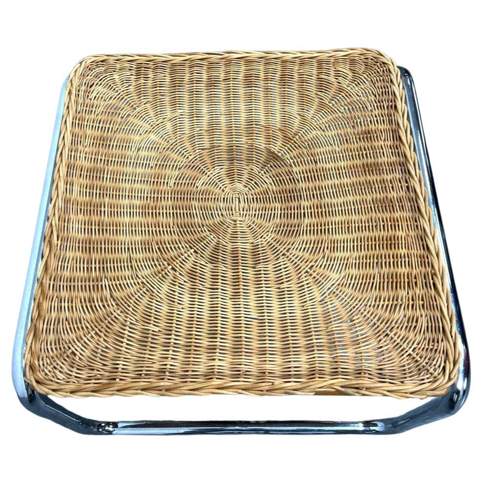 American Post modern Martin Visser Wicker and chrome stool or side table  For Sale