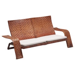 Vintage Post-Modern Marzio Cecchi Leather Two-Seater Couch, Italian Design, 1970s