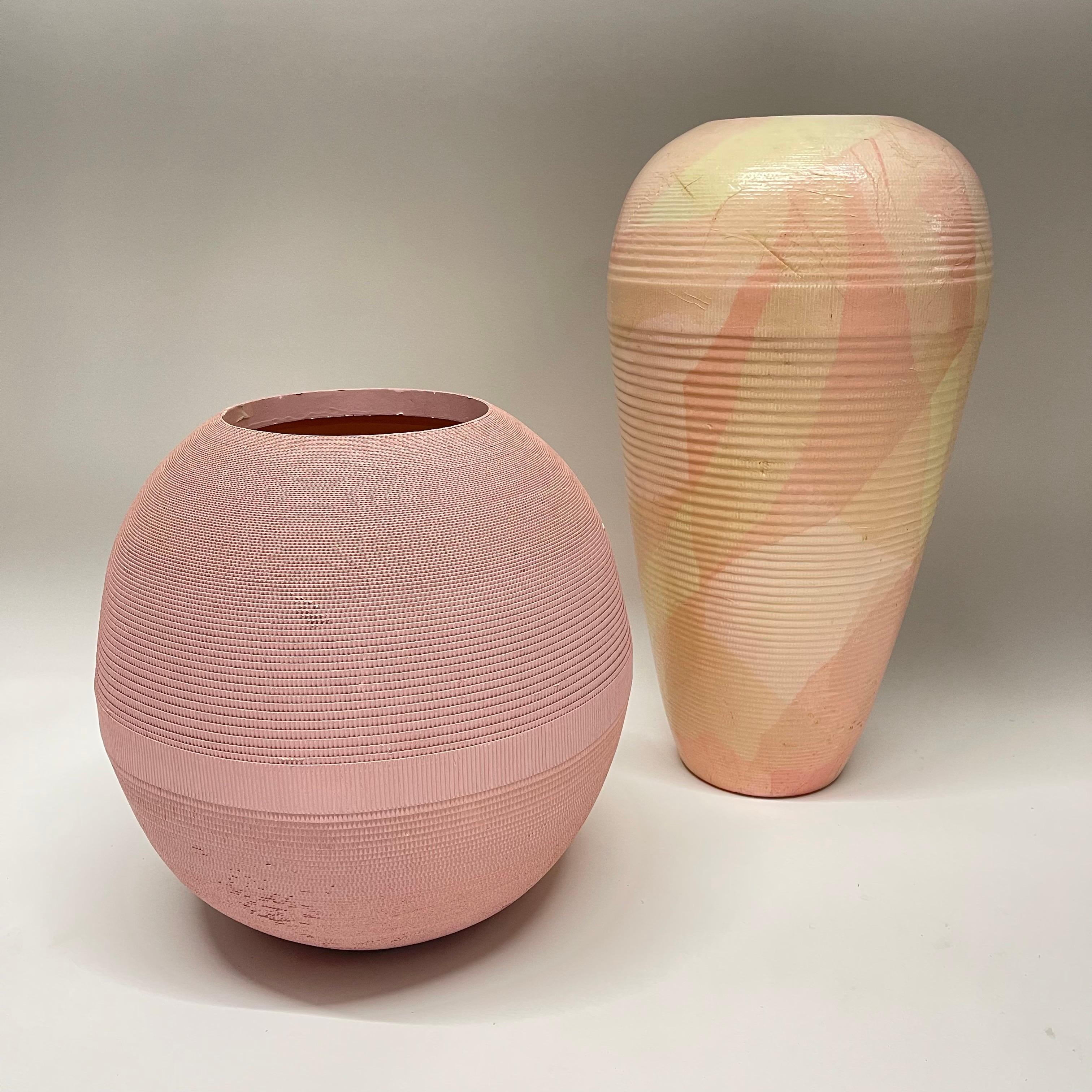 American Post Modern Mauve Pink Painted Corrugated Cardboard Vase, by Flute Chicago For Sale