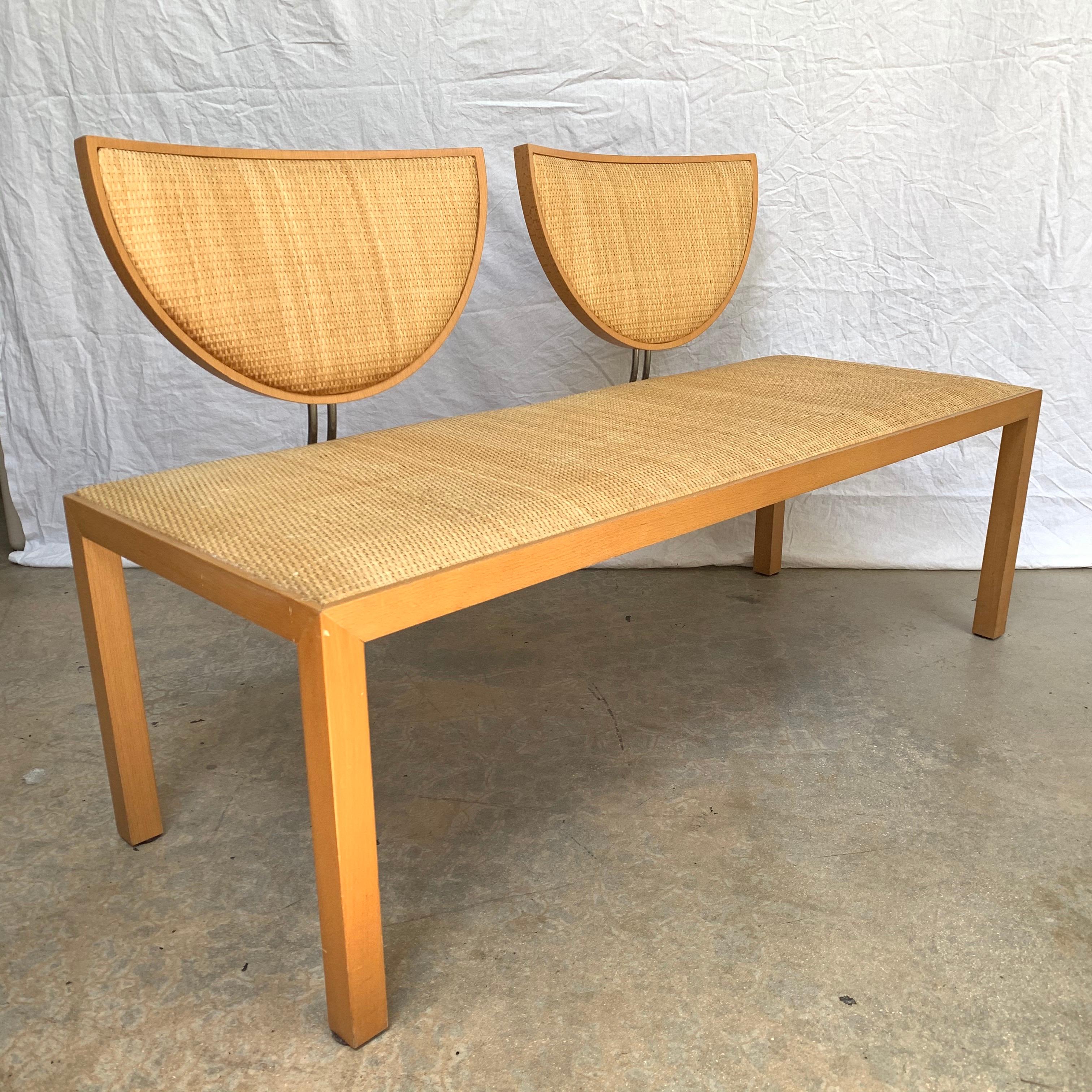 Post-Modern Postmodern Memphis Style Oak and Raffia Bench or Settee, Italy, 1980s