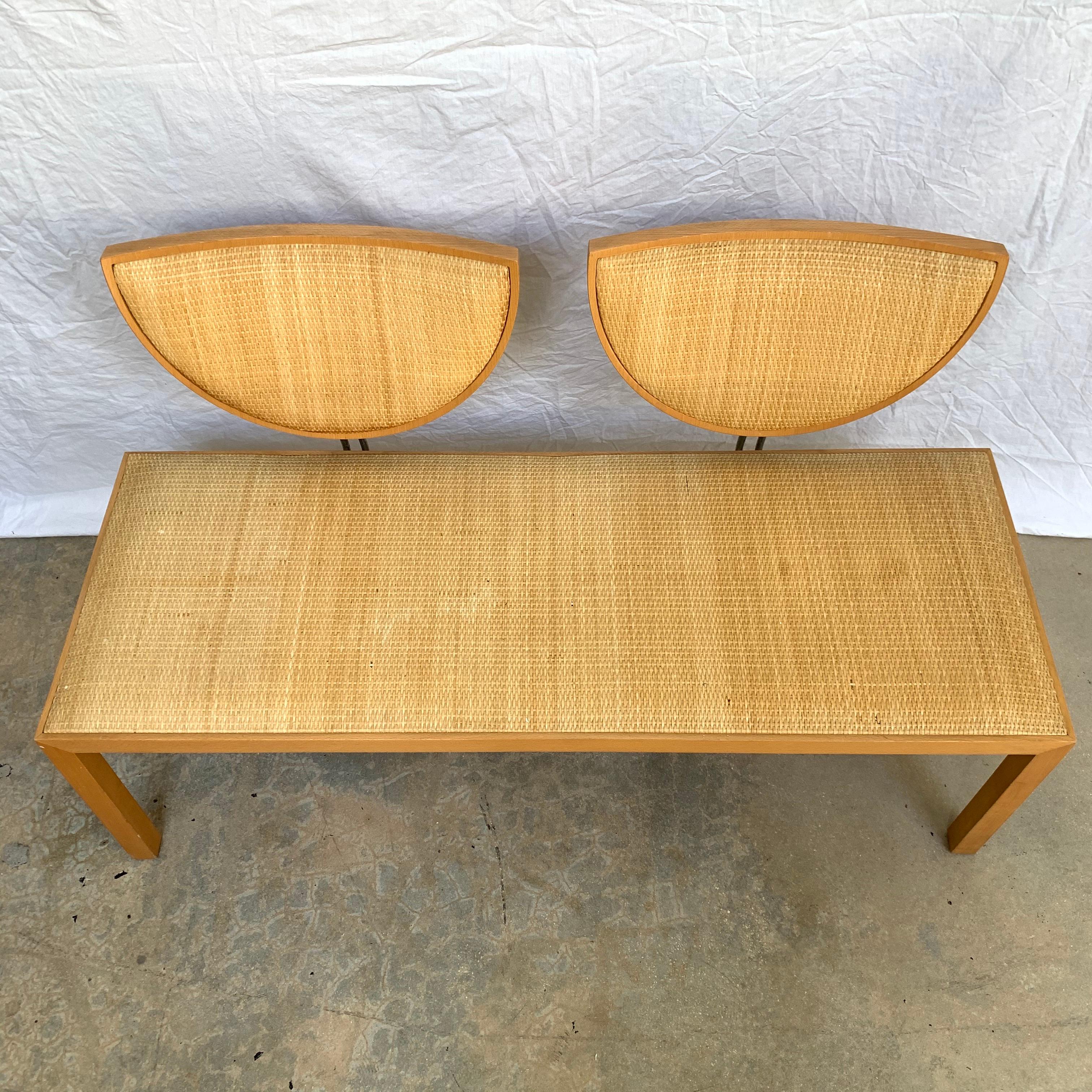 Postmodern Memphis Style Oak and Raffia Bench or Settee, Italy, 1980s 1