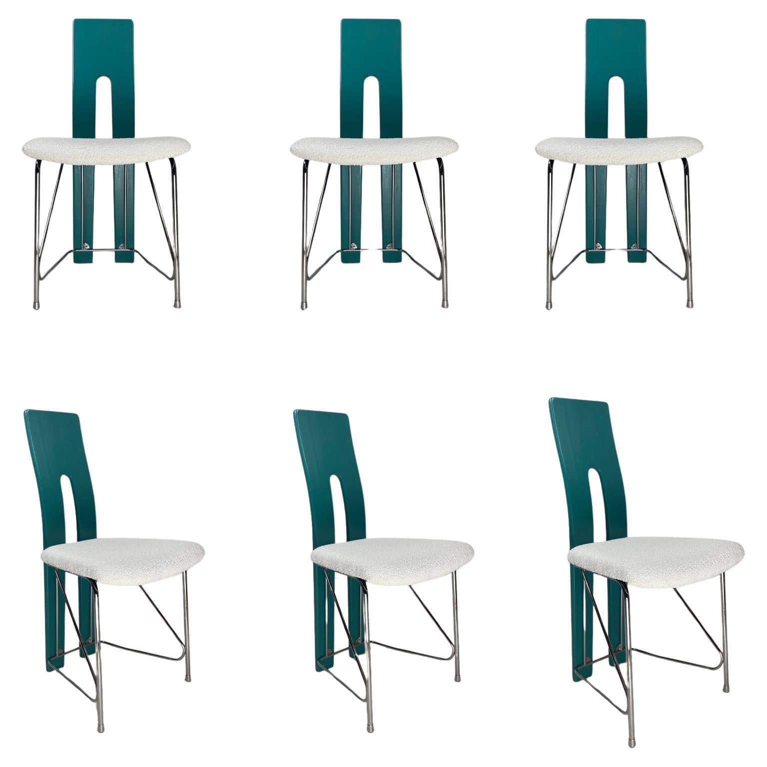 Post modern Memphis dining chairs in bouclé, 1980s