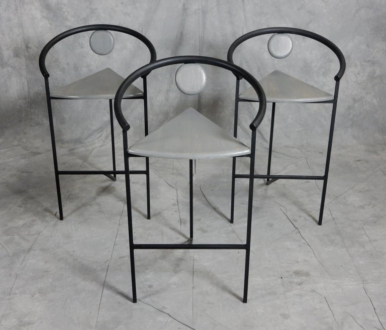 Post Modern Memphis Era Grey Cerused Bar Stools For Sale at 1stDibs