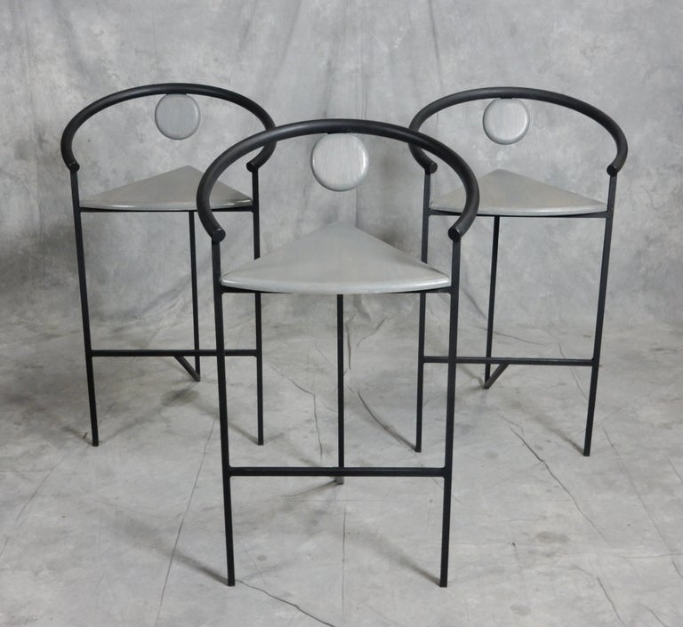 Post Modern Memphis Era Grey Cerused Bar Stools For Sale at 1stDibs
