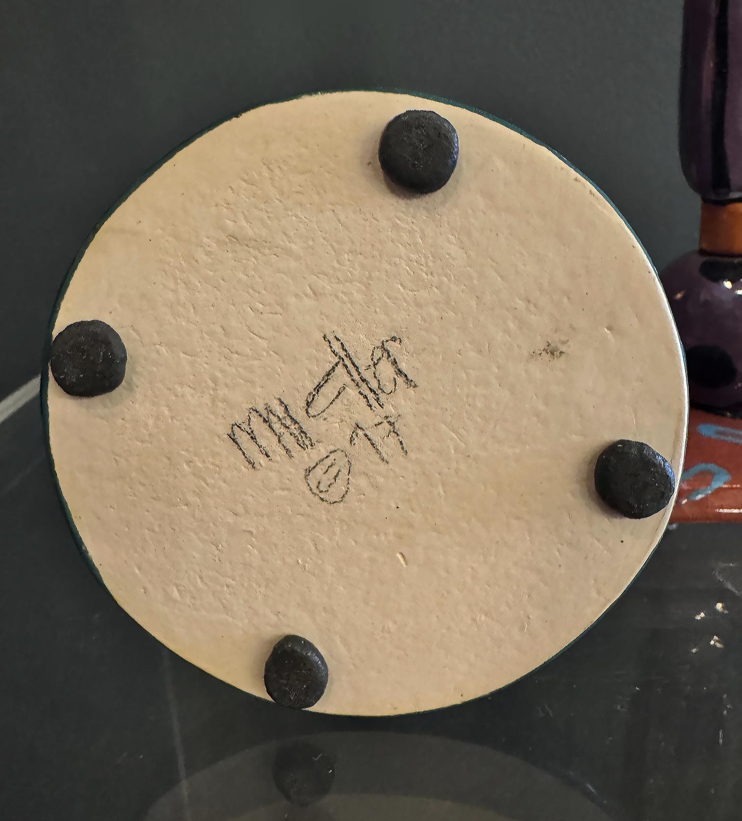 Hand-Crafted Post Modern Memphis Milano Studio Pottery Candlesticks, Signed Mueller '97 Pai For Sale