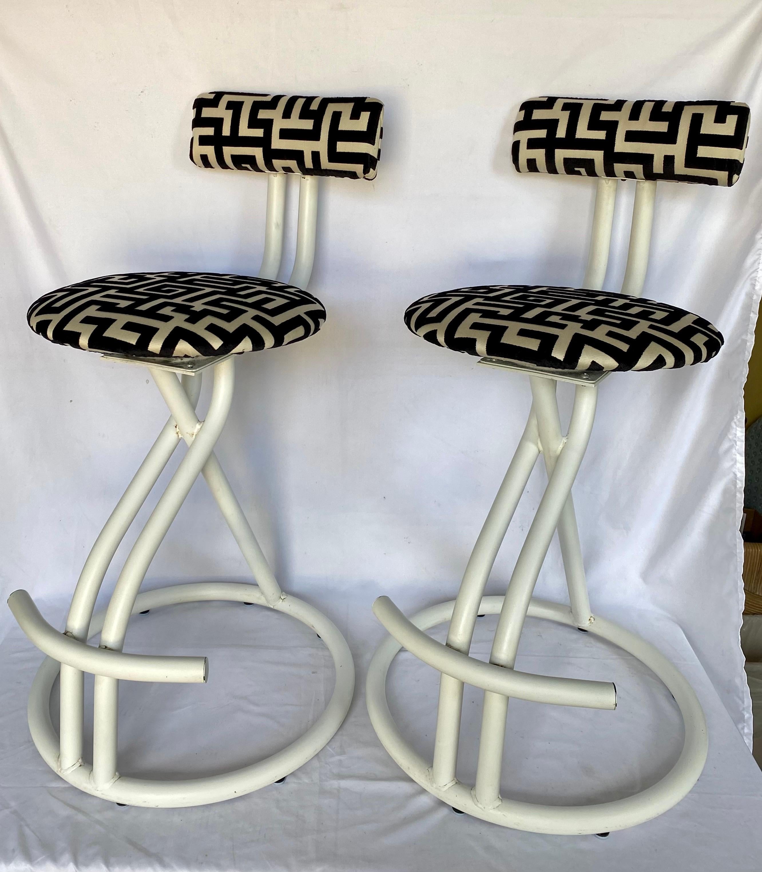 Post-Modern Post Modern Memphis Milano Style Geometric Swivel Stools by Cal-Style, Pair For Sale