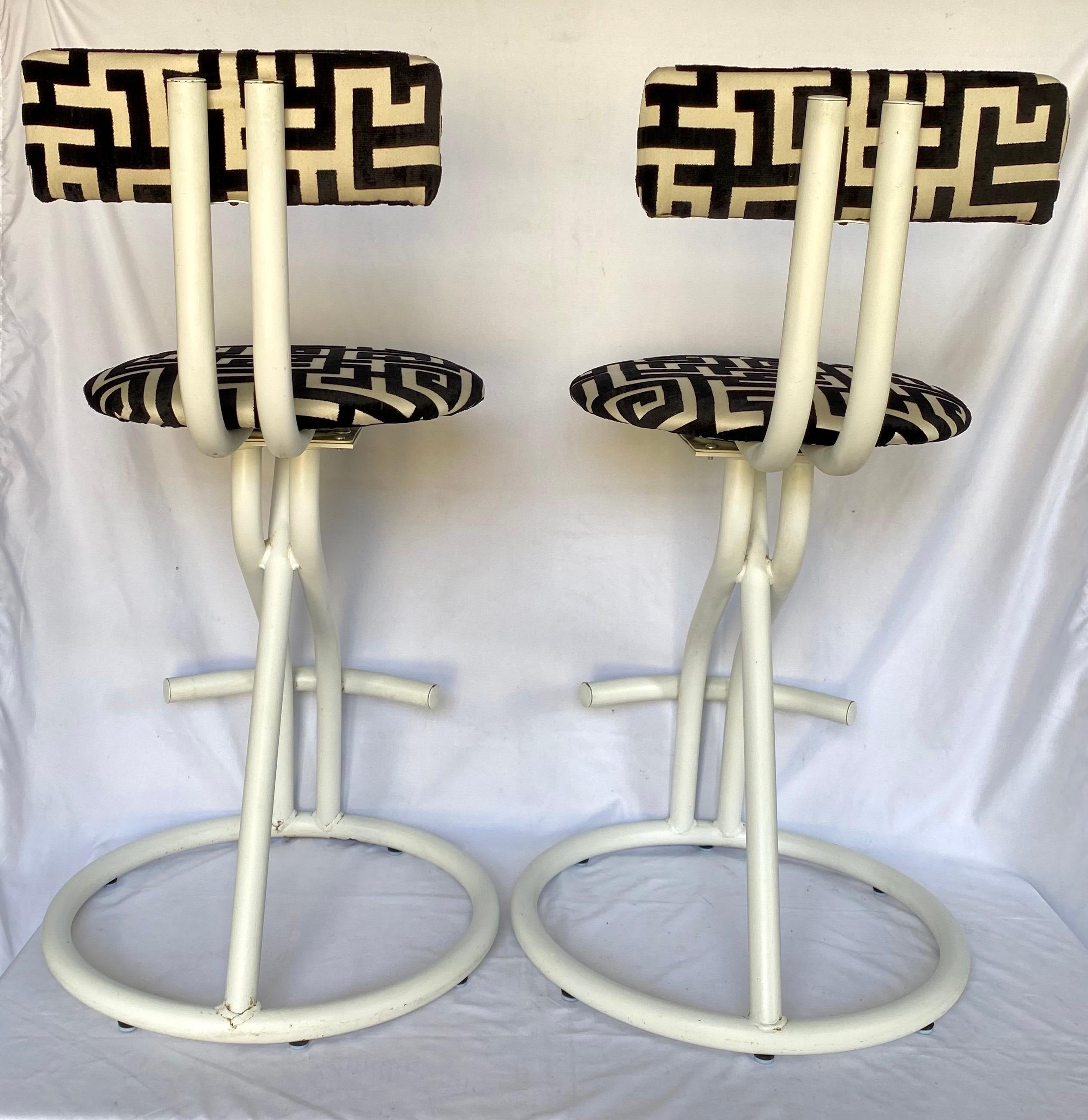 Late 20th Century Post Modern Memphis Milano Style Geometric Swivel Stools by Cal-Style, Pair For Sale