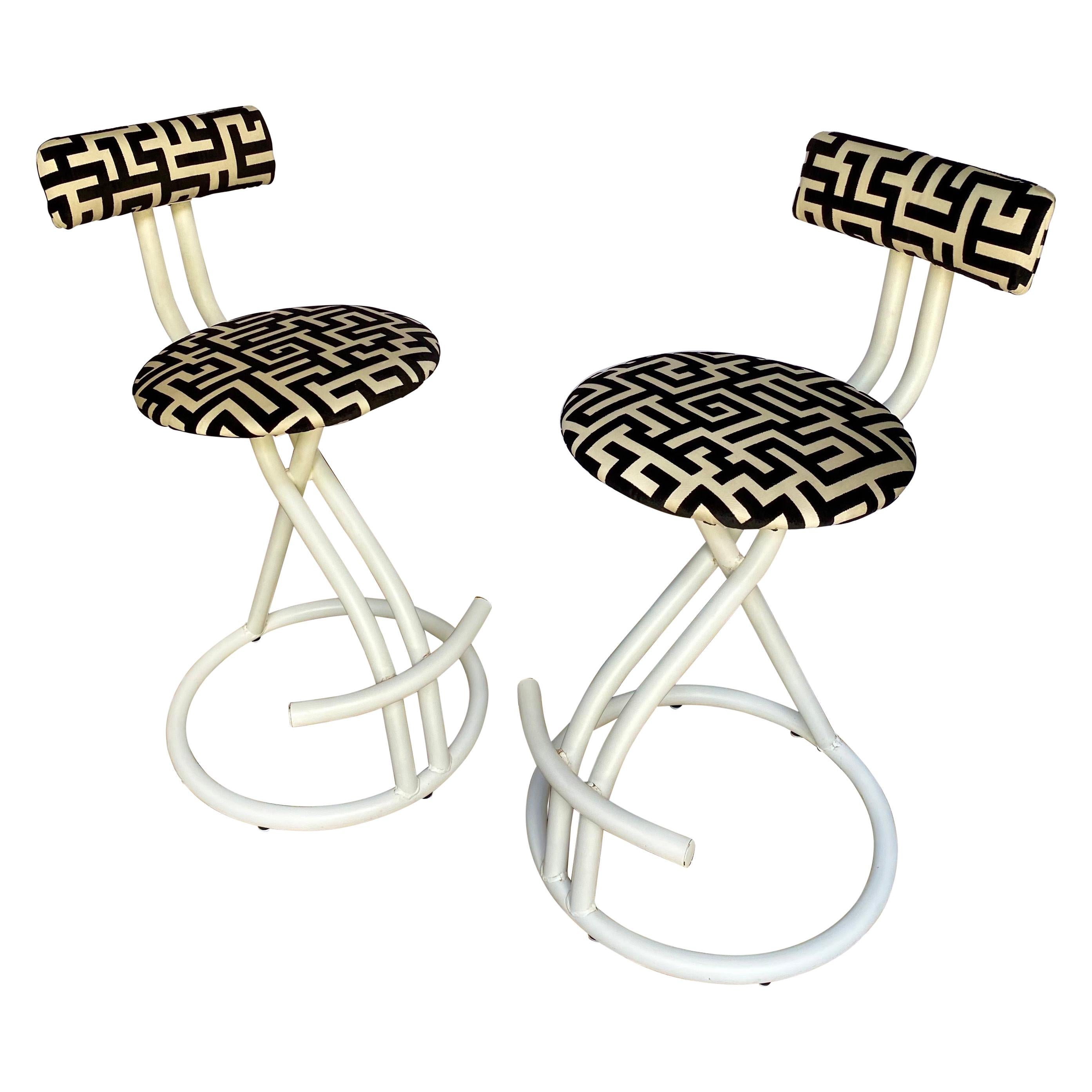 Post Modern Memphis Milano Style Geometric Swivel Stools by Cal-Style, Pair