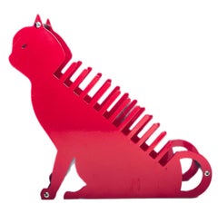 Post Modern Memphis Salvatore Campos Art Brute Red Cat Metal Letter Desk Holder