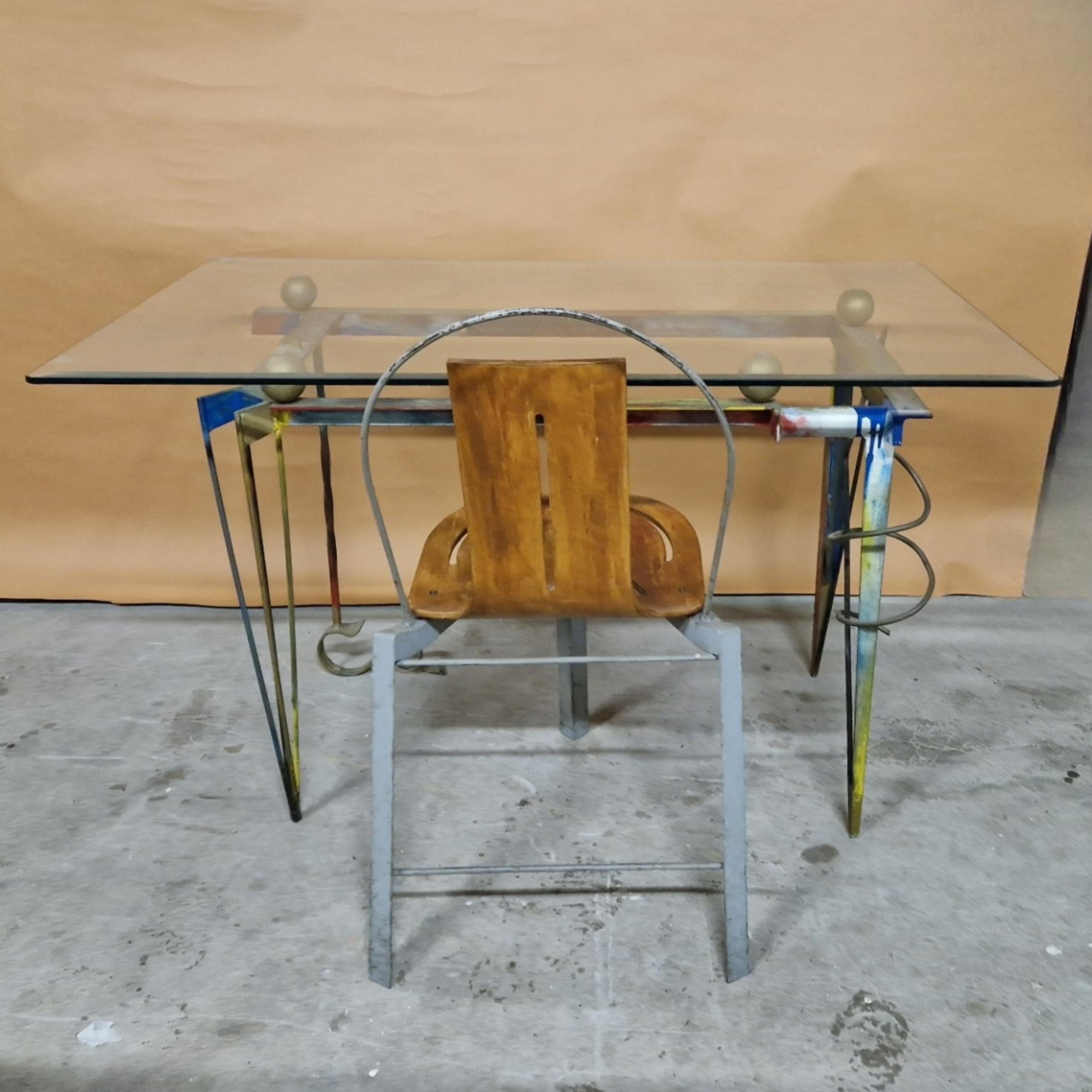 Post modern Memphis style artistic writing desk and chair, Germany 1980s For Sale 6
