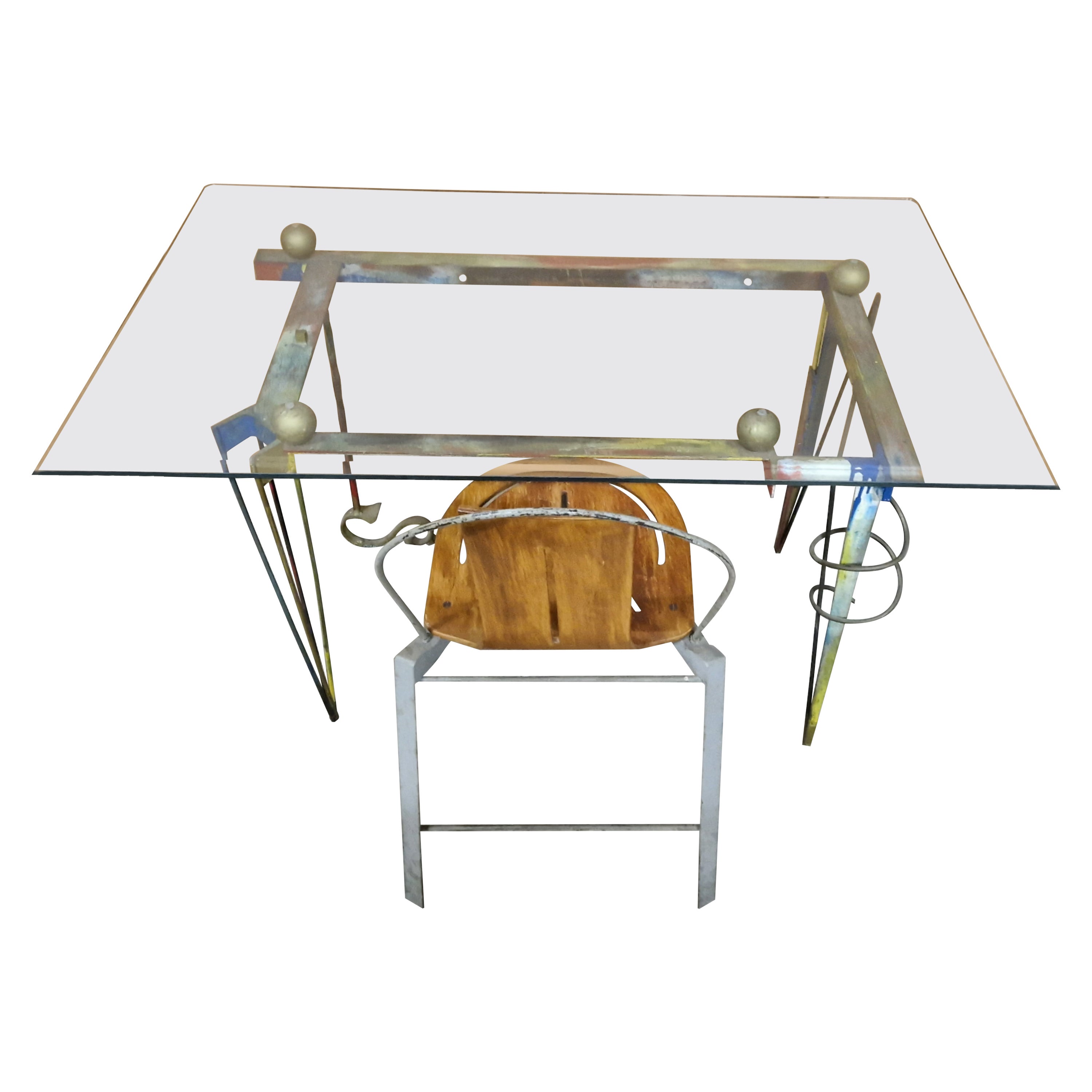 Post modern Memphis style artistic writing desk and chair, Germany 1980s