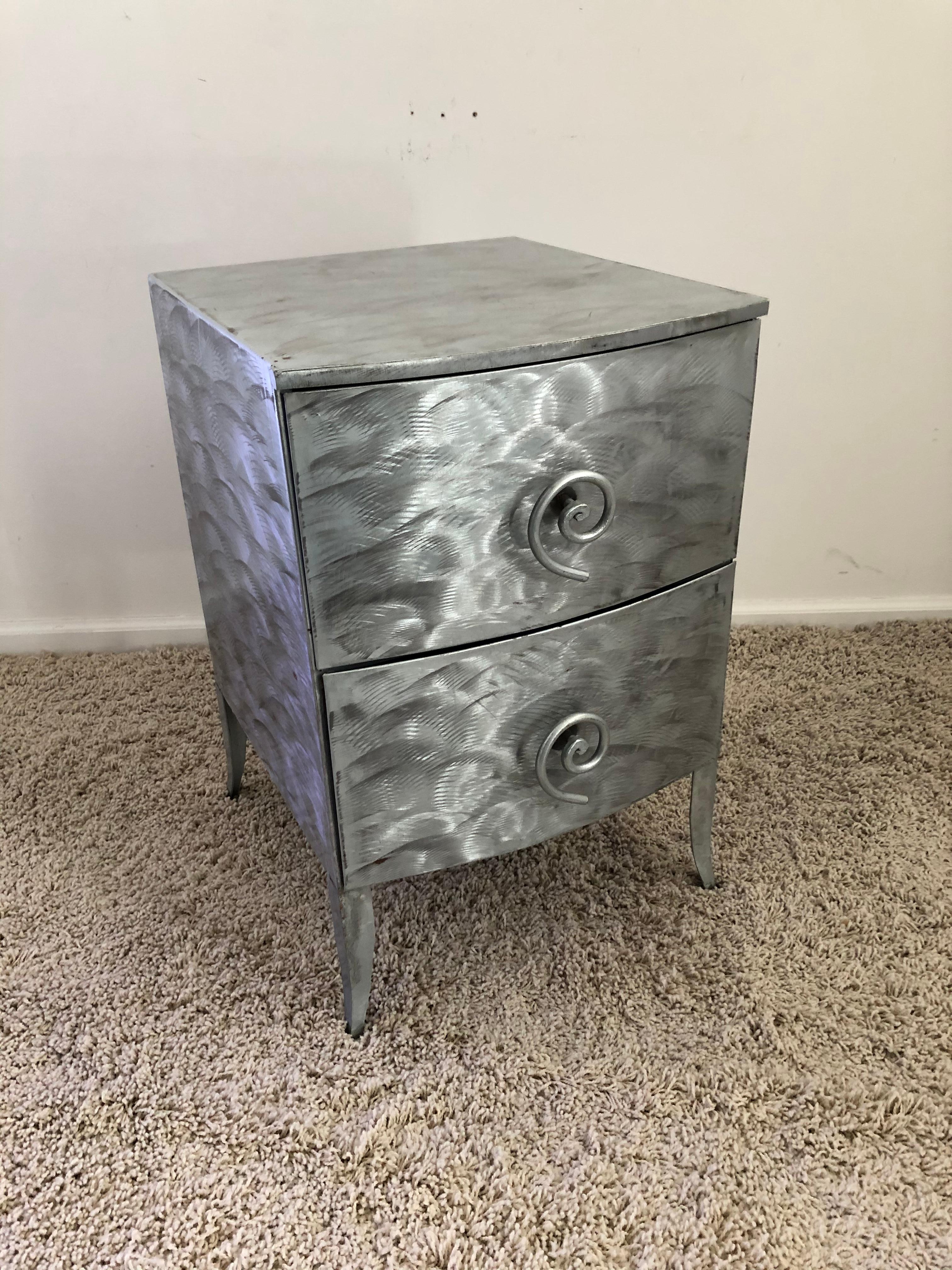 Postmodern Memphis Style Brushed Aluminum Nightstands / End Tables For Sale 2