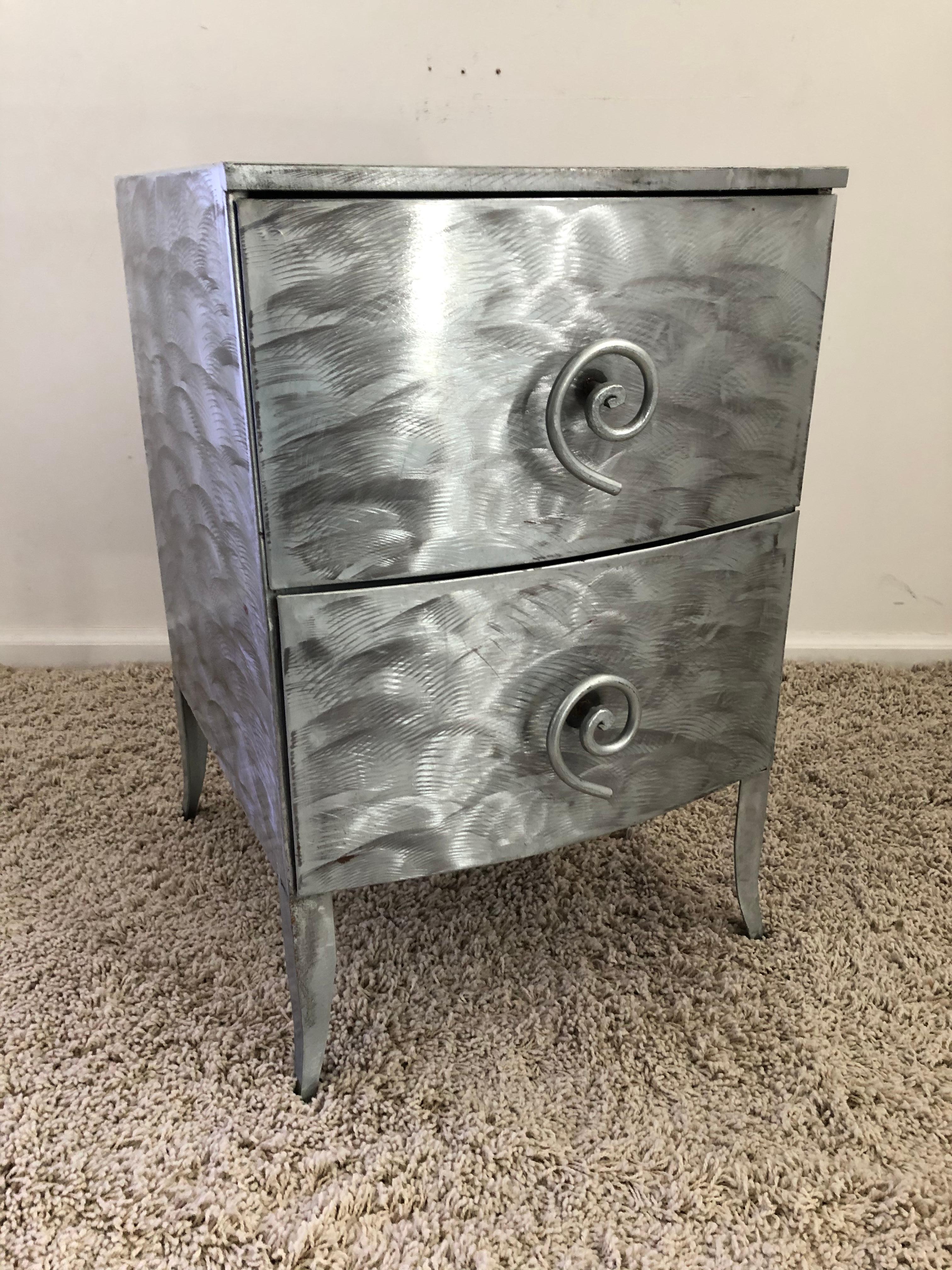 Postmodern Memphis Style Brushed Aluminum Nightstands / End Tables For Sale 3