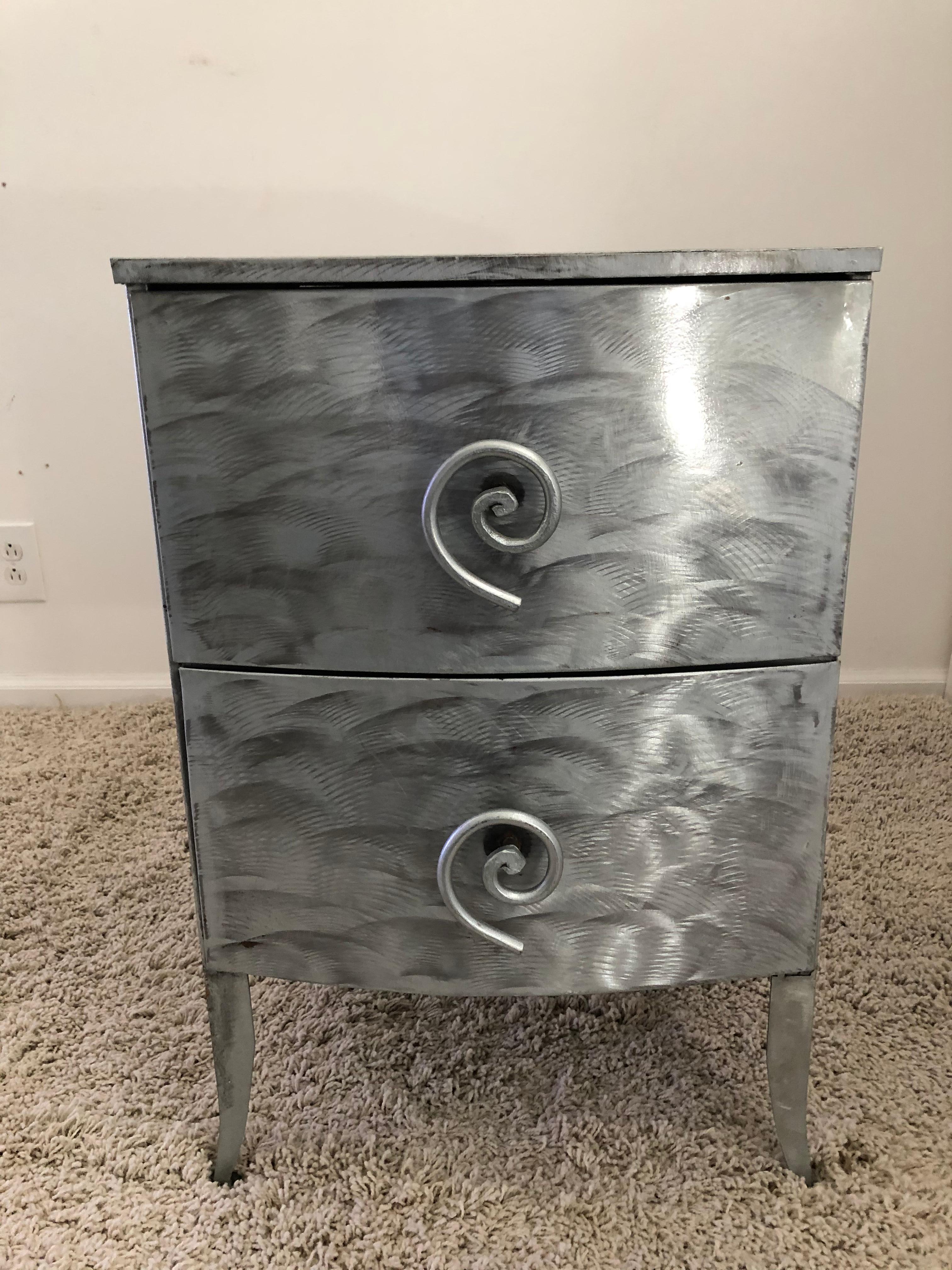 Postmodern Memphis Style Brushed Aluminum Nightstands / End Tables For Sale 4