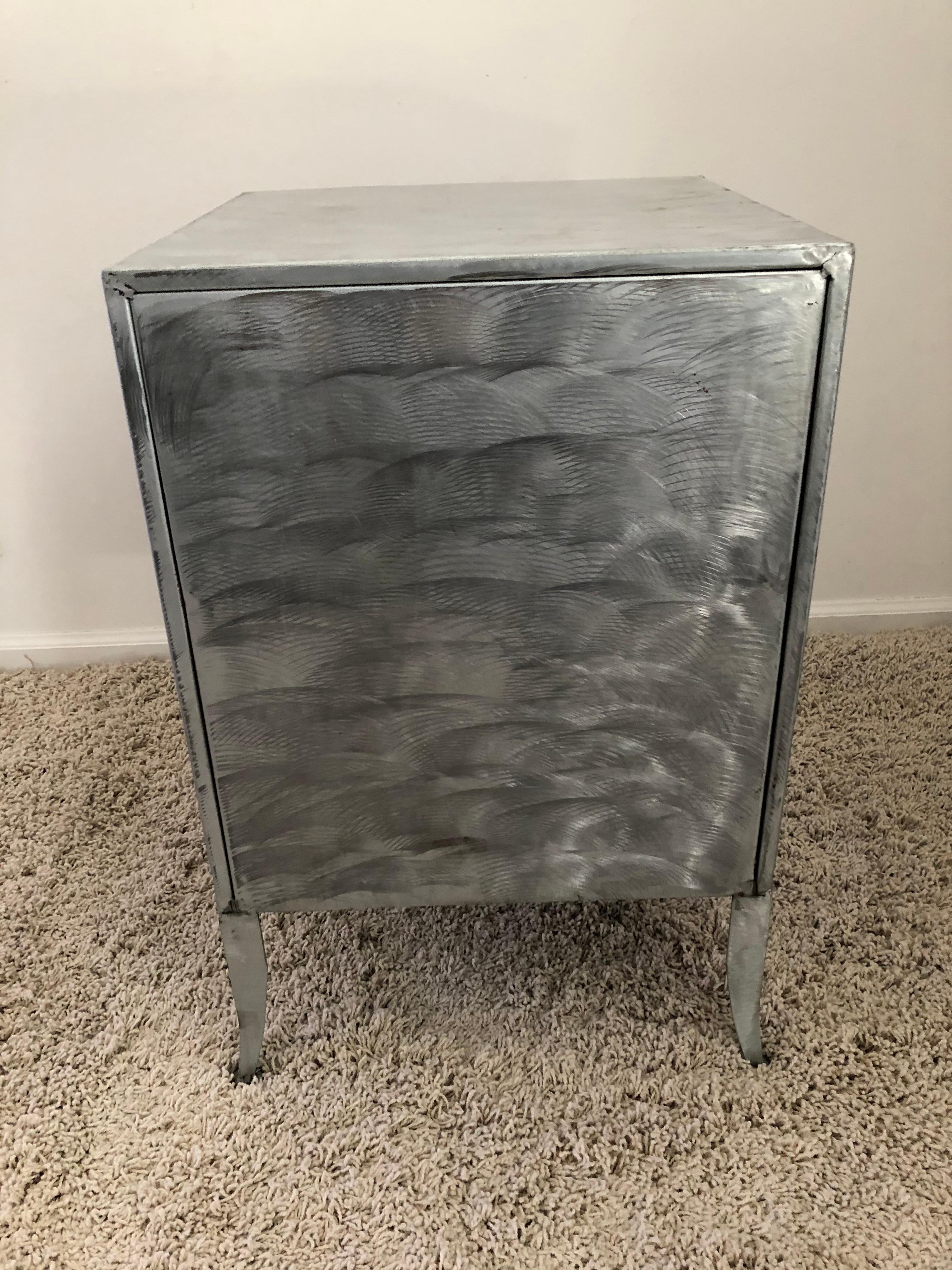 Postmodern Memphis Style Brushed Aluminum Nightstands / End Tables For Sale 5