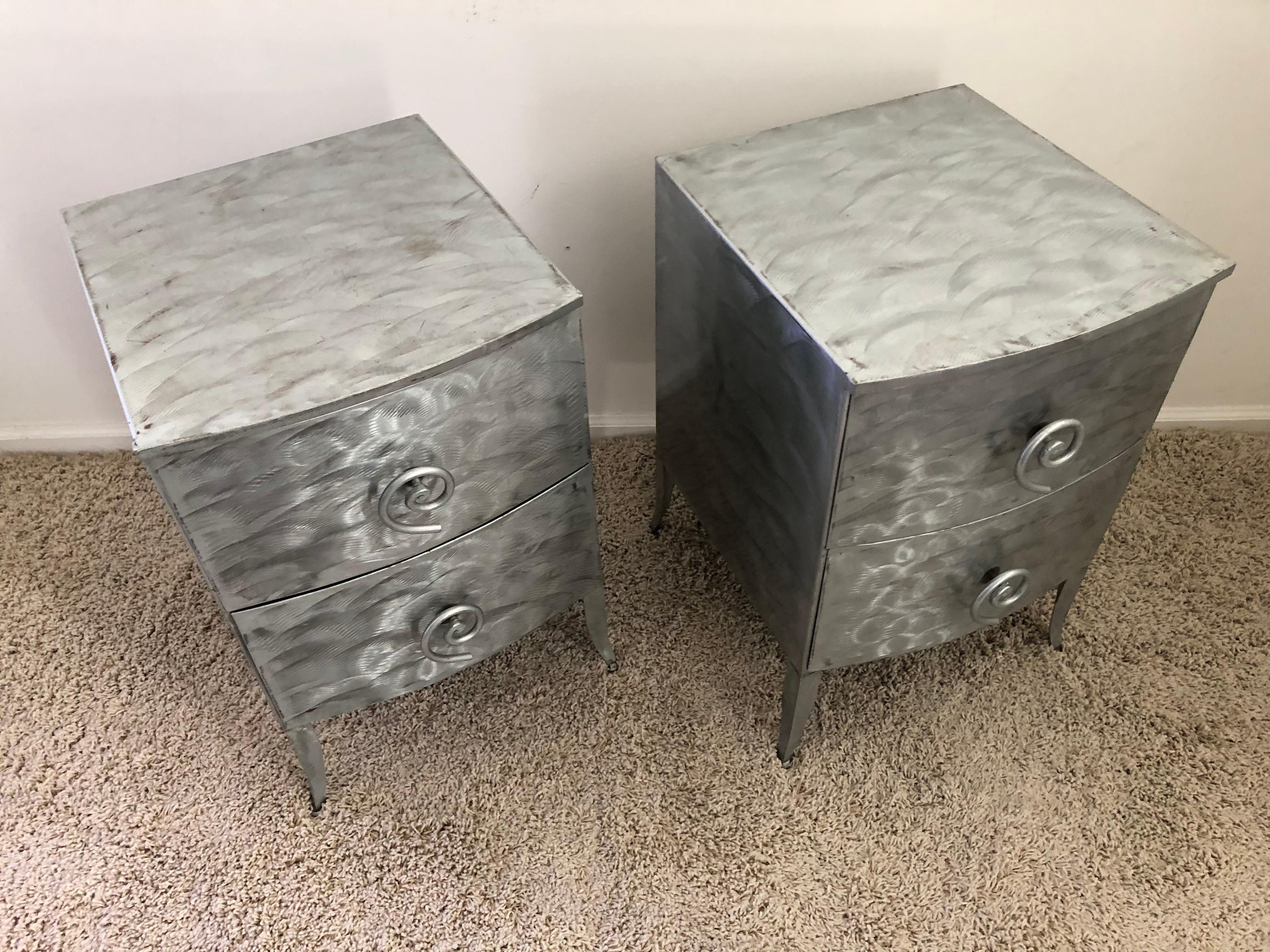 American Postmodern Memphis Style Brushed Aluminum Nightstands / End Tables For Sale
