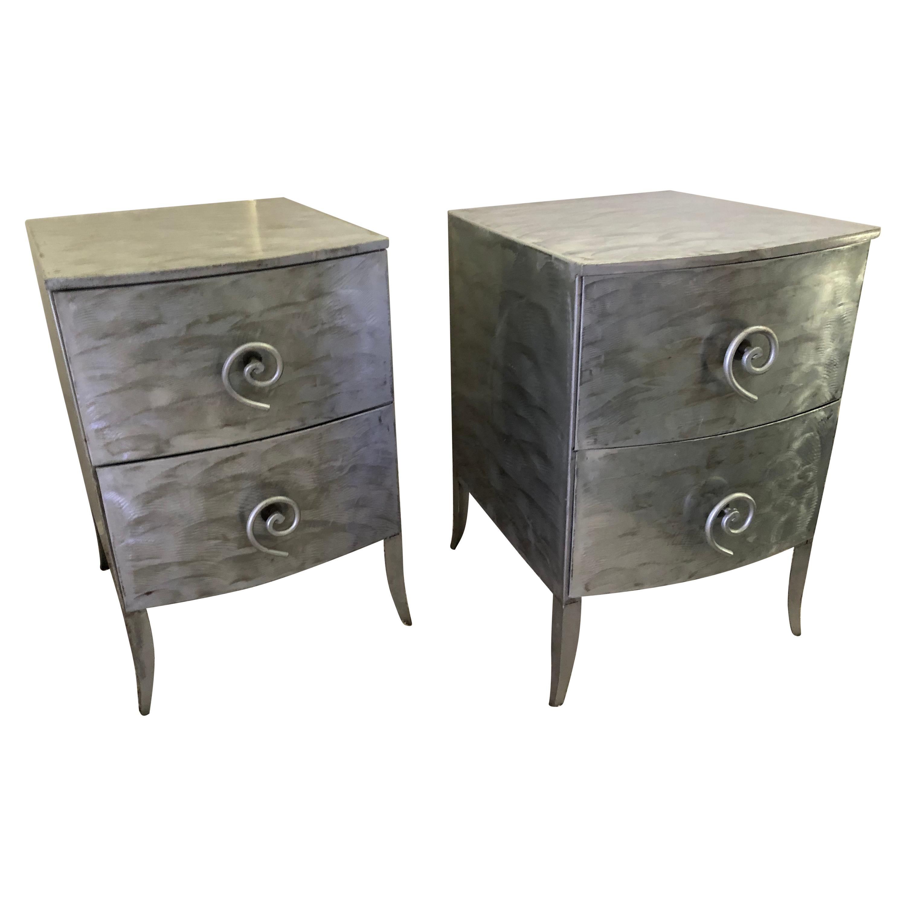 Postmodern Memphis Style Brushed Aluminum Nightstands / End Tables