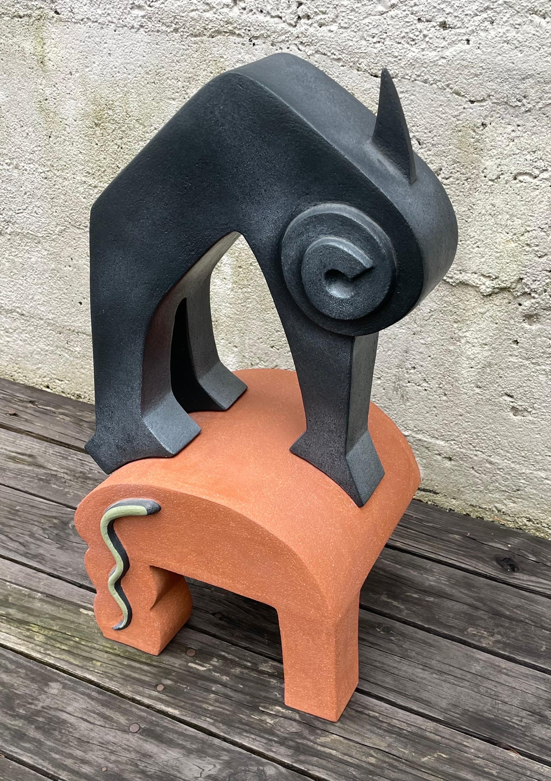 Post-Modern Cat Sculpture Ceramic Post Modern Memphis Style by Elyse Saperstein