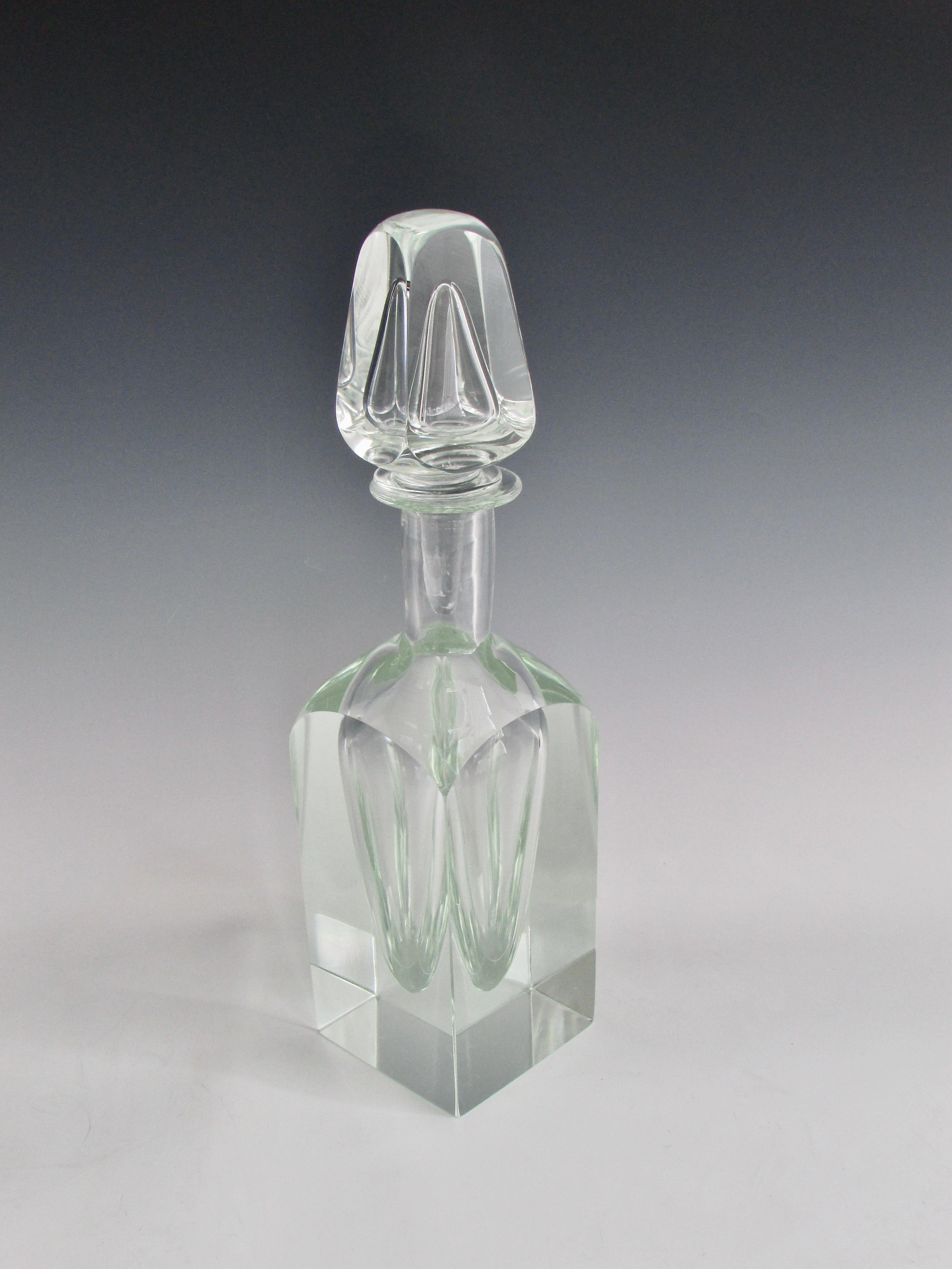 Mid-Century Modern Post Modern Memphis Style Clear Murano Polished Glass Decanter For Sale