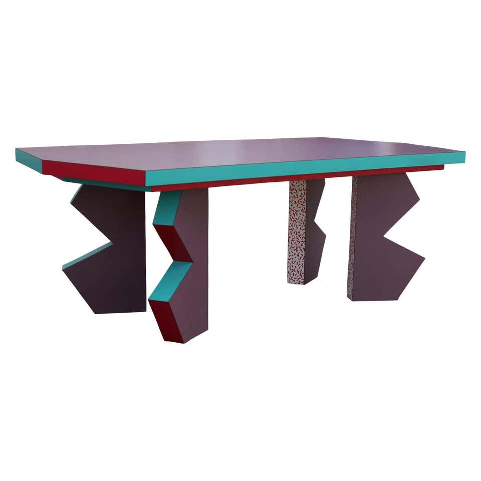 Memphis Table Color Postmodern Memphis Style Pink, Teal, and Purple Zig Zag Table at ...