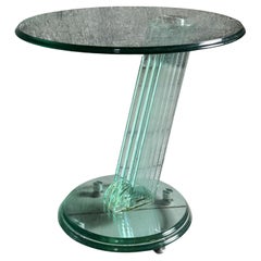 Vintage Post-Modern Memphis Style Side Table Fontana Arte, solid Glass, Italy 1980s
