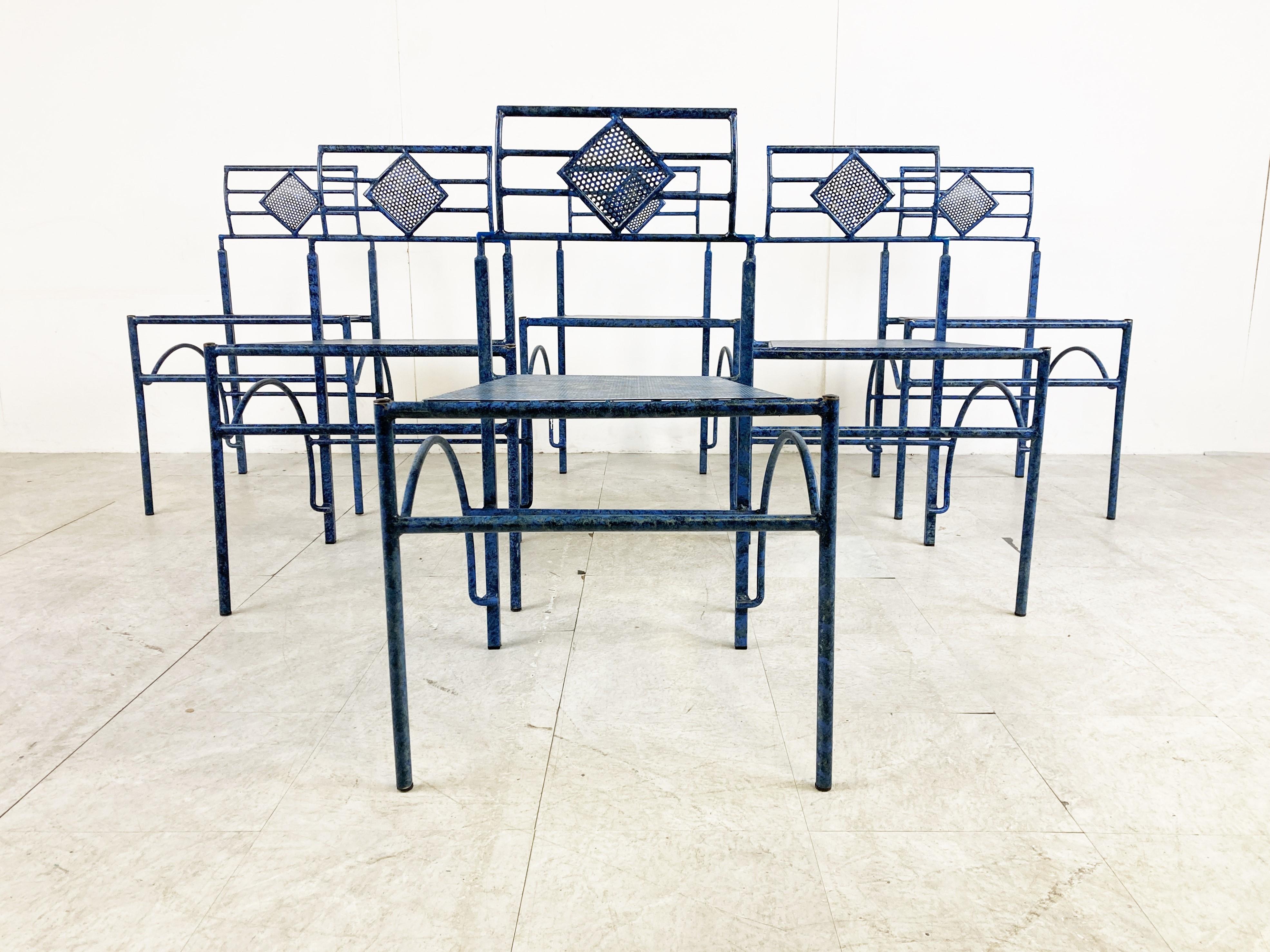 Italian Post Modern Metal Dining Chairs, 1980s For Sale
