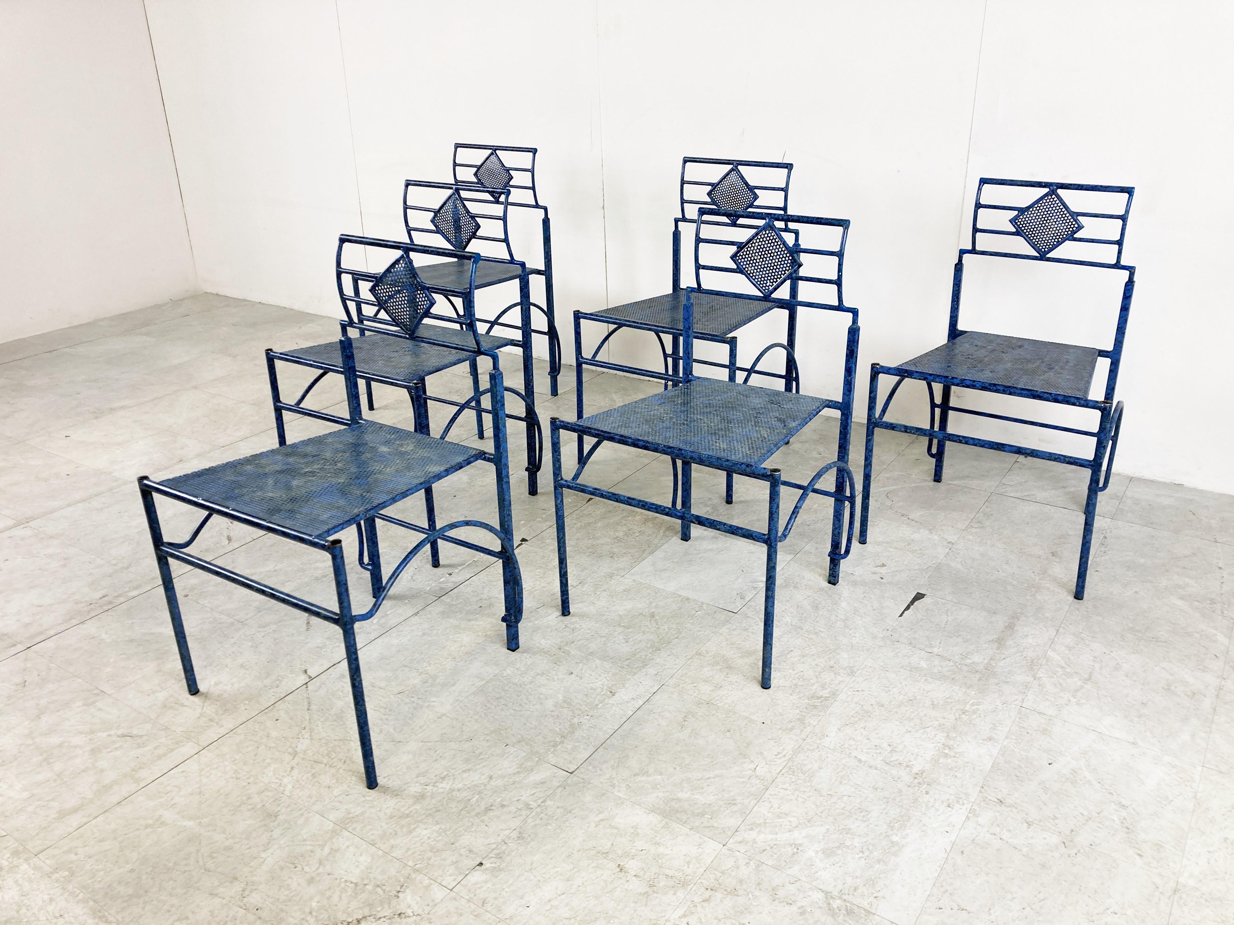 Post Modern Metal Dining Chairs, 1980s In Good Condition For Sale In HEVERLEE, BE