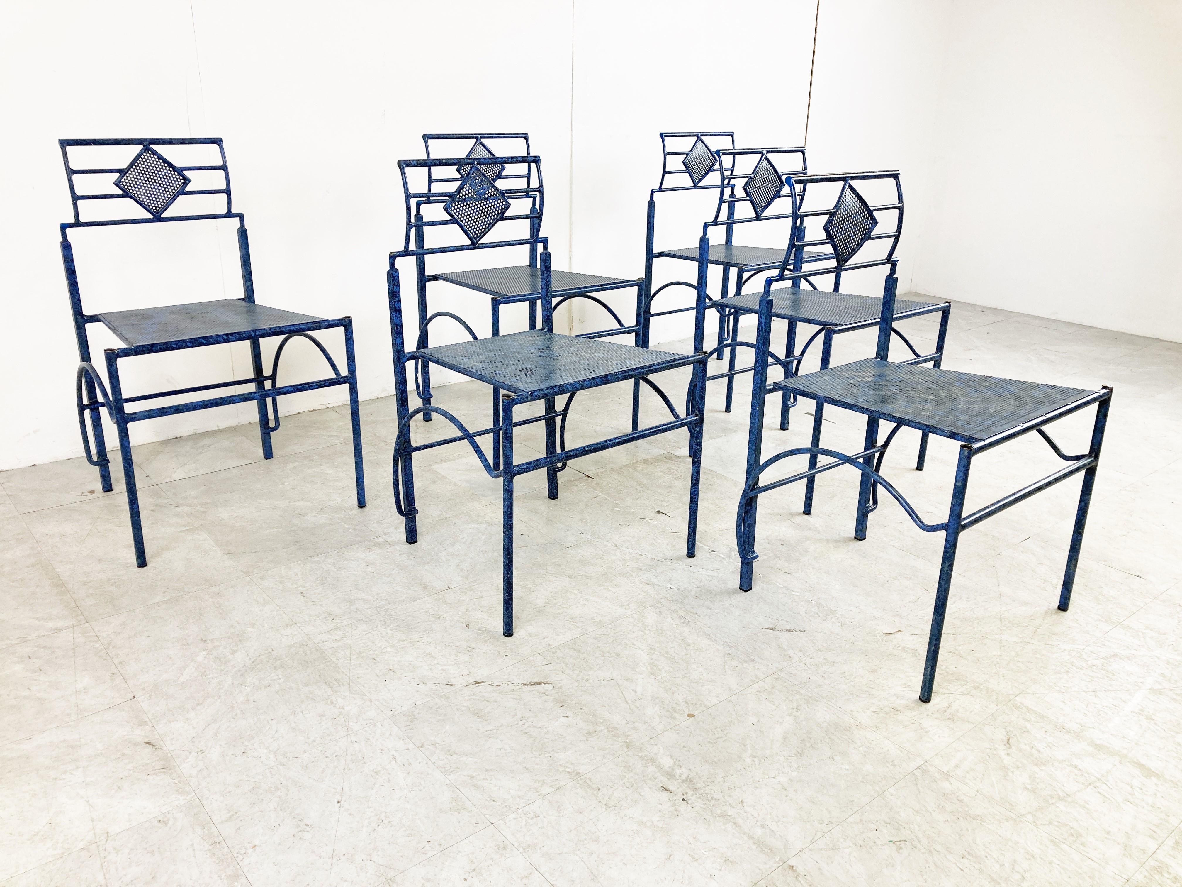 Late 20th Century Post Modern Metal Dining Chairs, 1980s For Sale