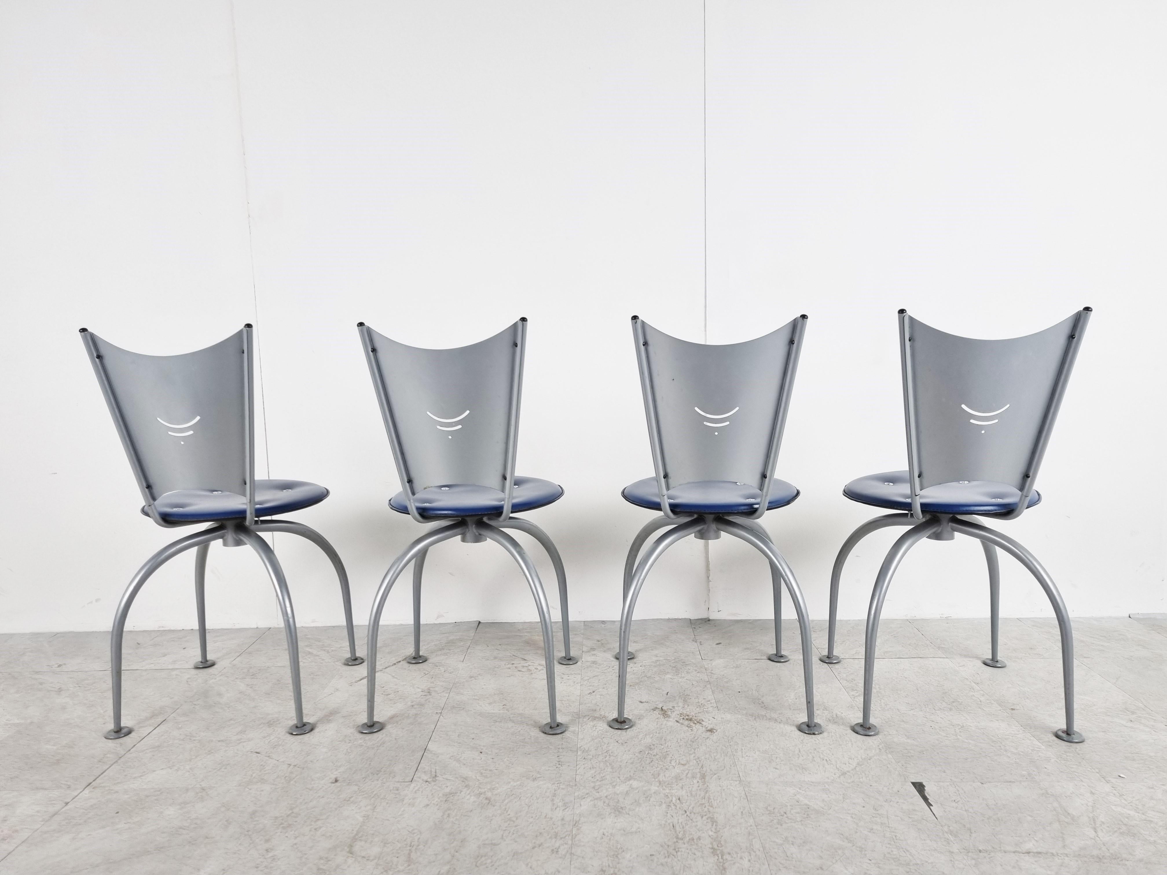 Late 20th Century Post Modern Metal Dining Chairs, 1990s For Sale