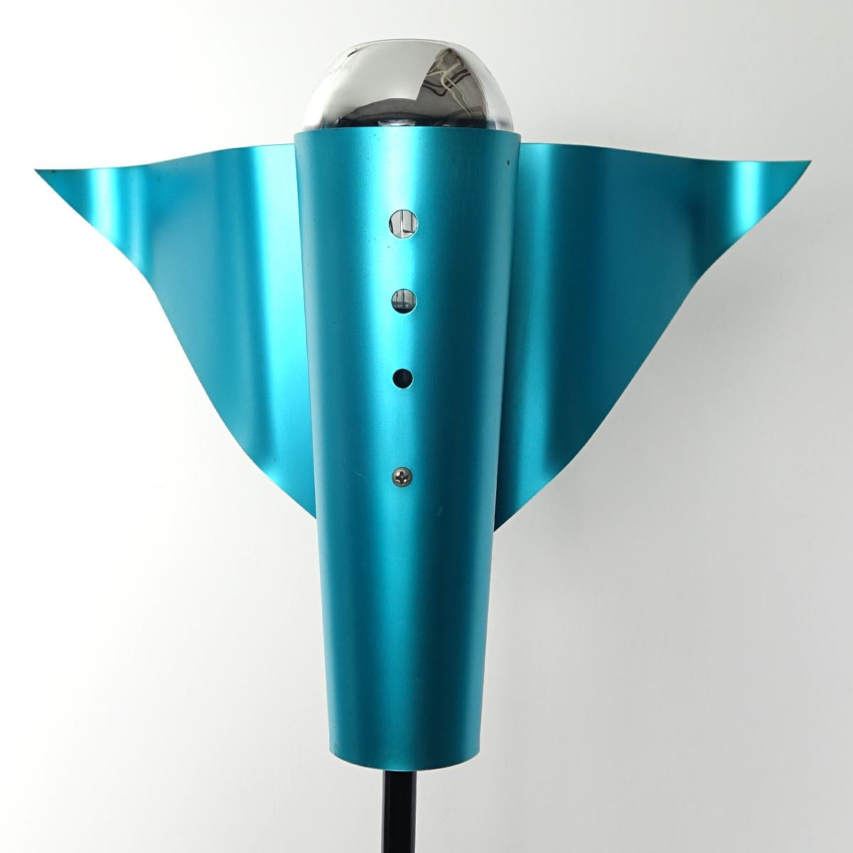 Dutch Post-Modern Metal Floor Lamp with Blue Bird-Shaped Shade by Bjart Rhenen For Sale