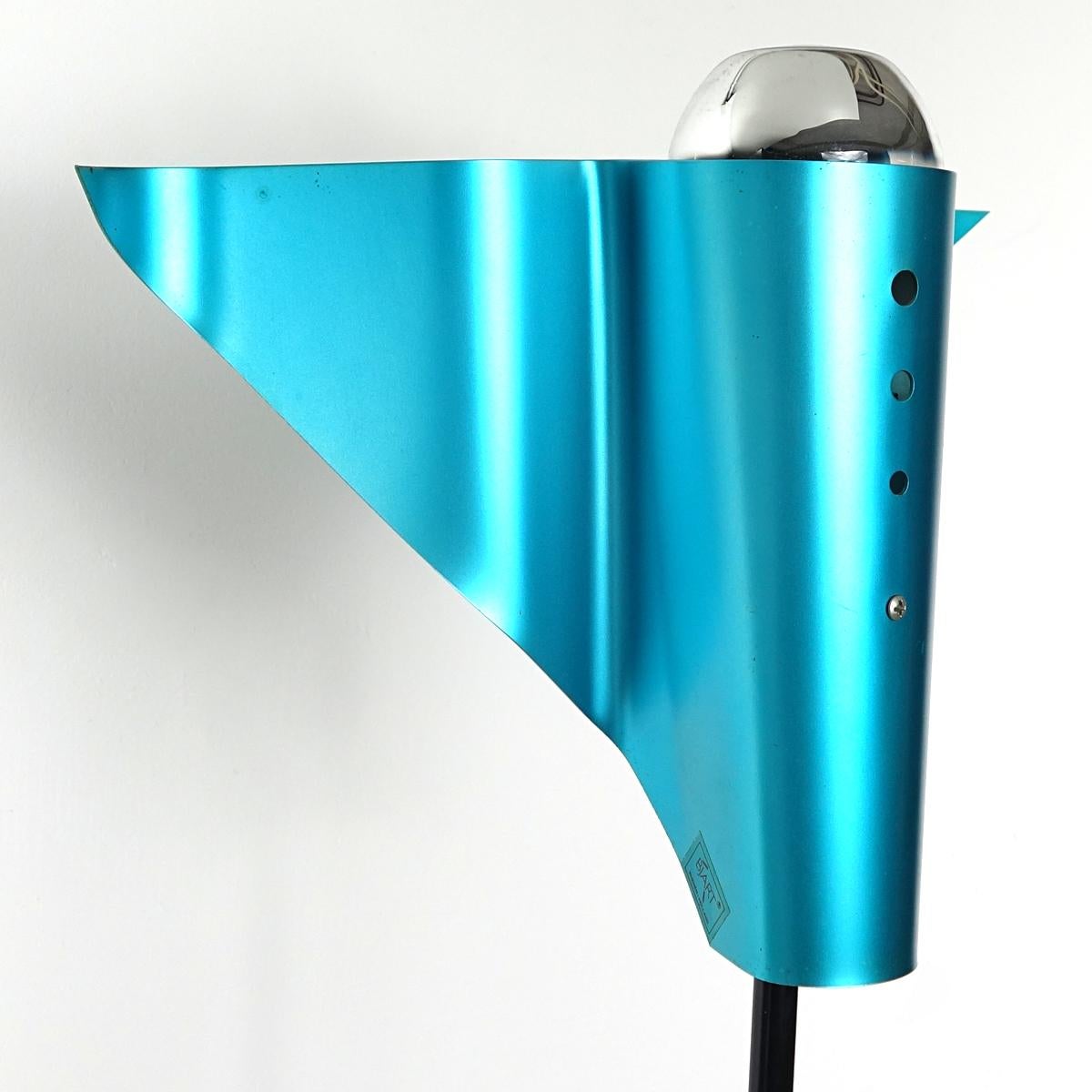 Late 20th Century Post-Modern Metal Floor Lamp with Blue Bird-Shaped Shade by Bjart Rhenen For Sale