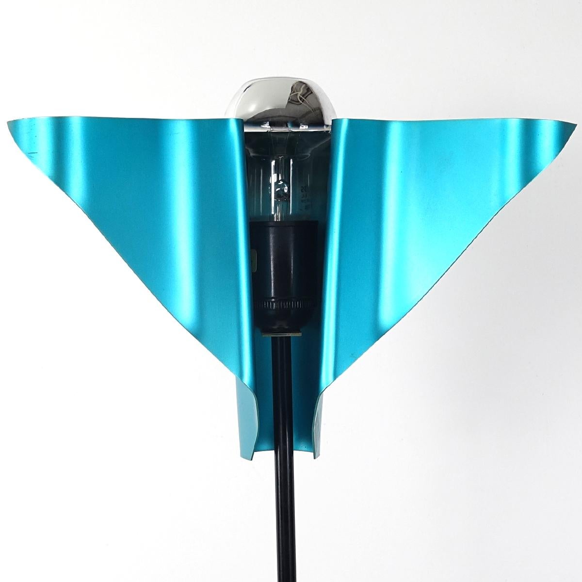 Steel Post-Modern Metal Floor Lamp with Blue Bird-Shaped Shade by Bjart Rhenen For Sale