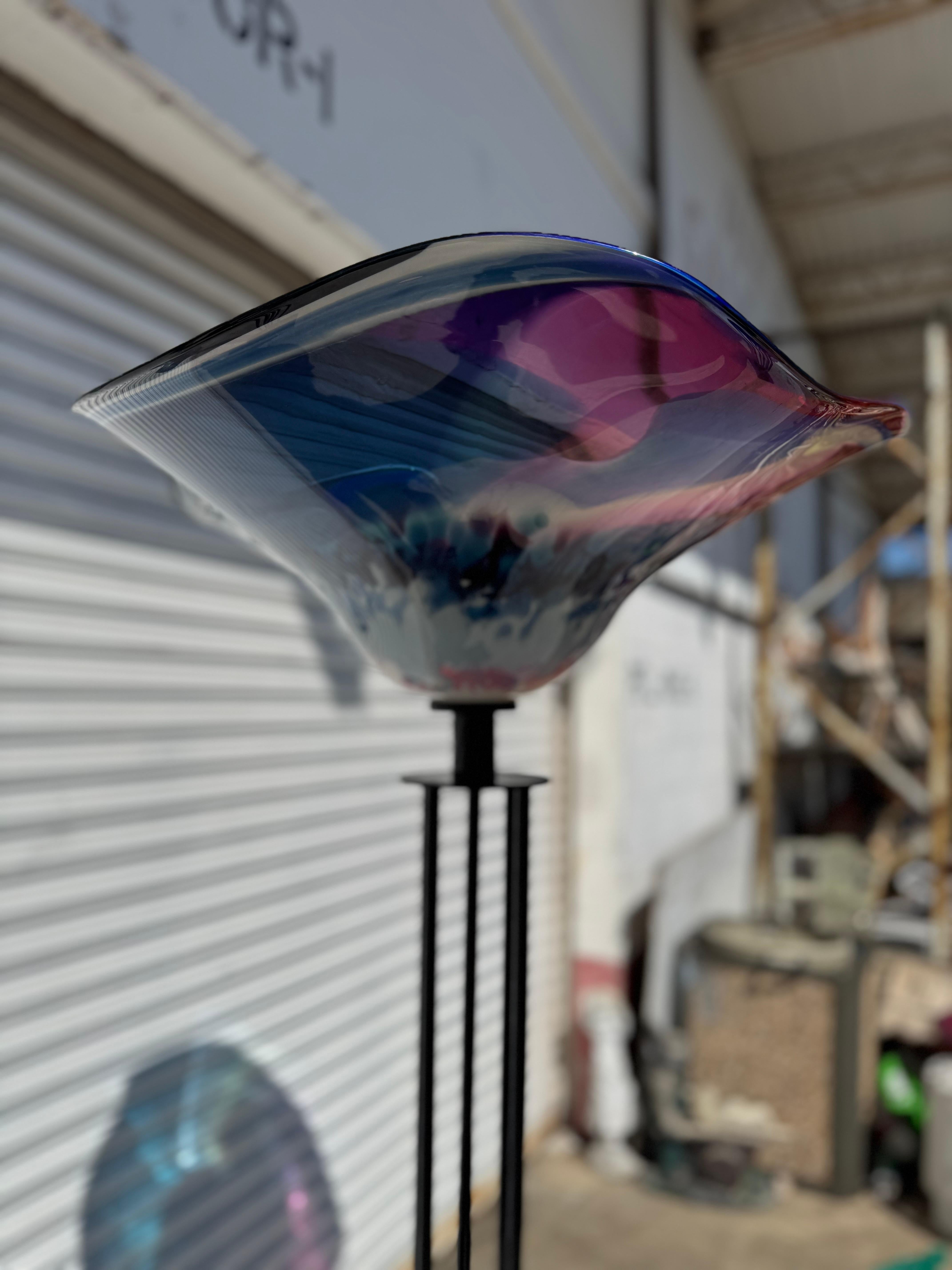 American Post Modern Metal Floor Lamp with Handblown glass shade For Sale