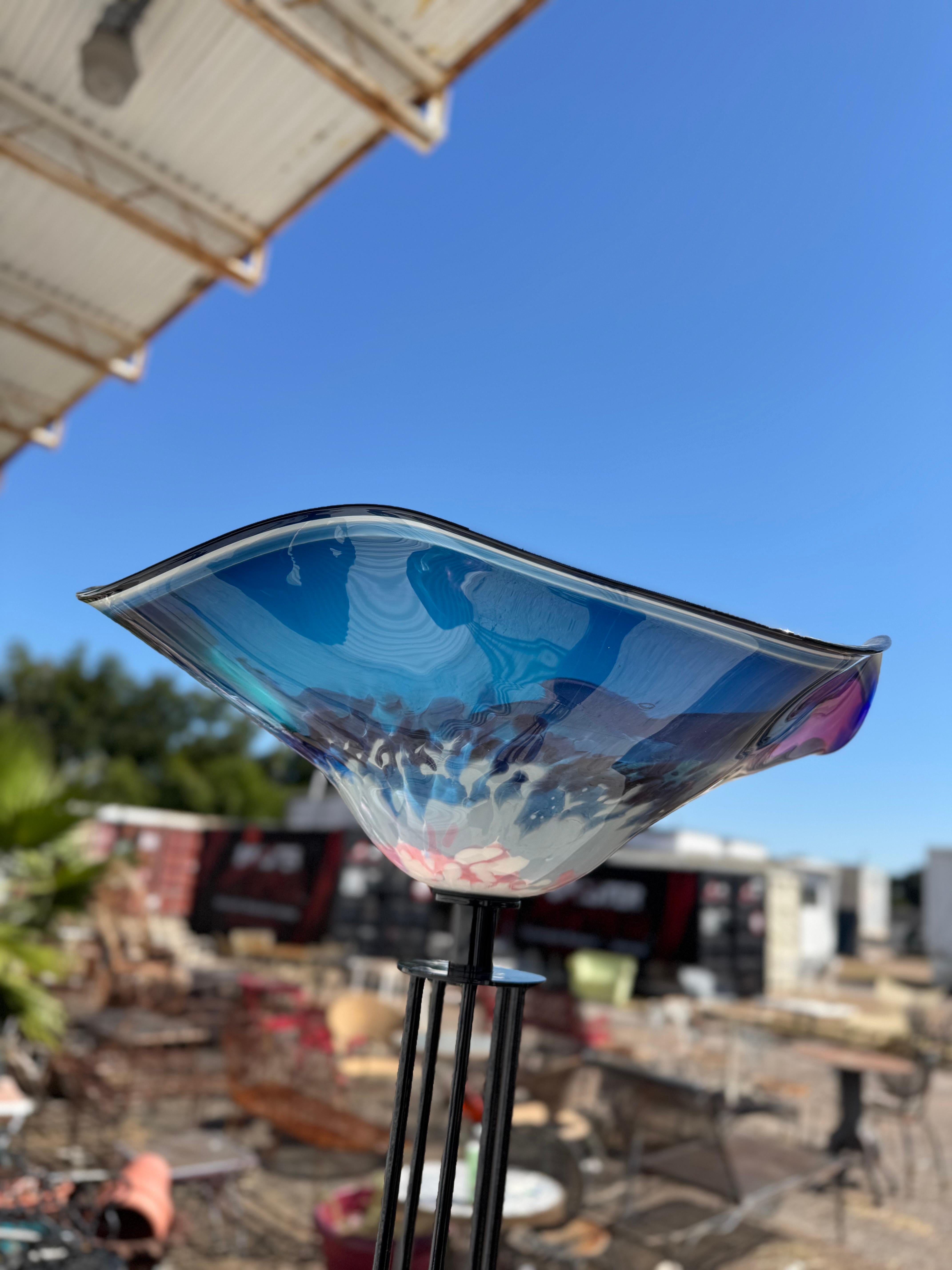 Post Modern Metal Floor Lamp with Handblown glass shade In Good Condition For Sale In Pasadena, TX