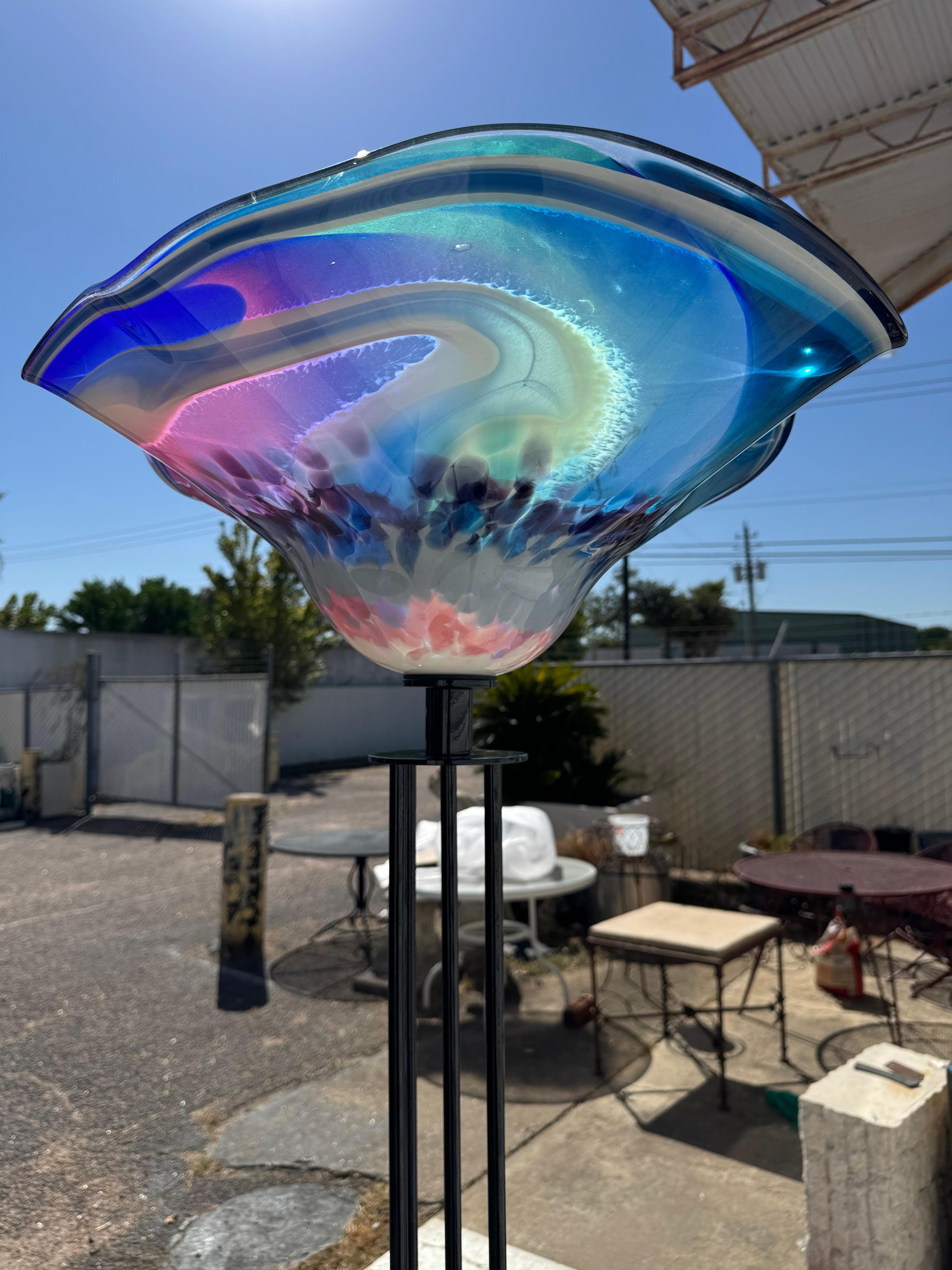 Contemporary Post Modern Metal Floor Lamp with Handblown glass shade For Sale